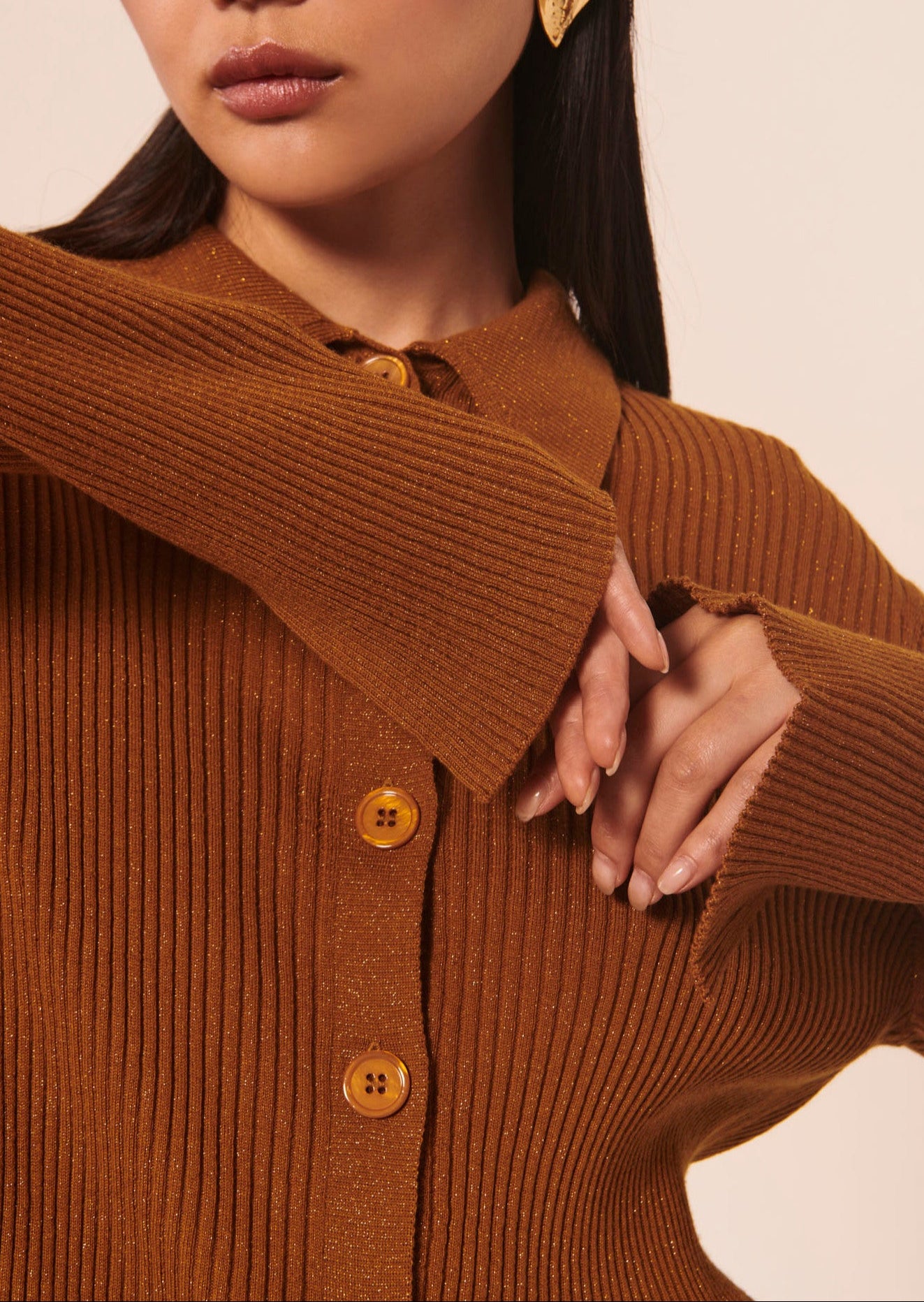 Cardigan Glossie marron en laine et lurex Faume - seconde main