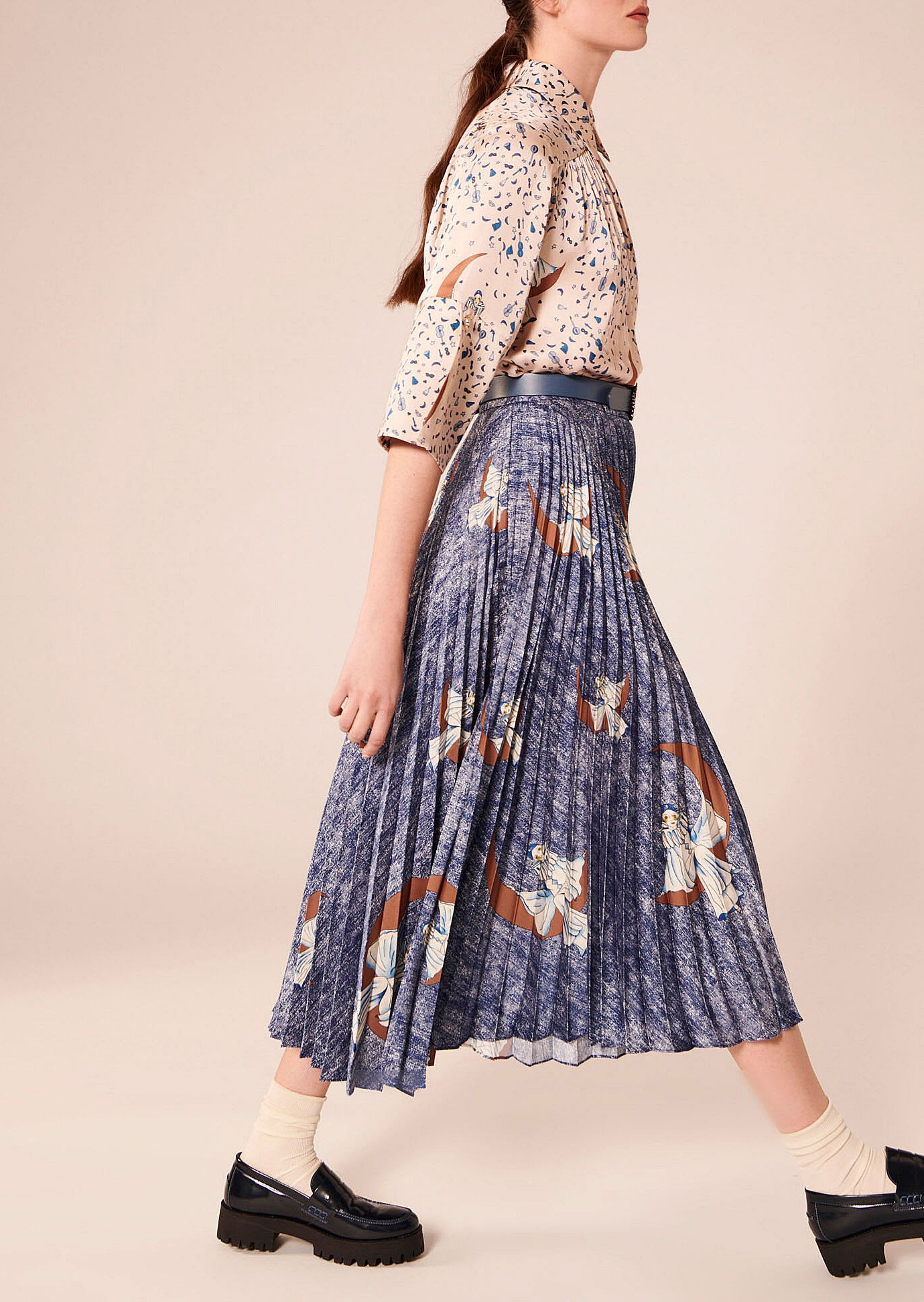 Jupe Jemma bleue imprimé Pierrot Faume - seconde main