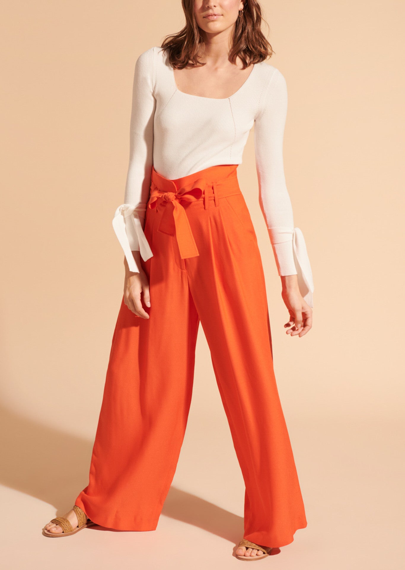 Pantalon Pia orange en crêpe léger Faume - seconde main