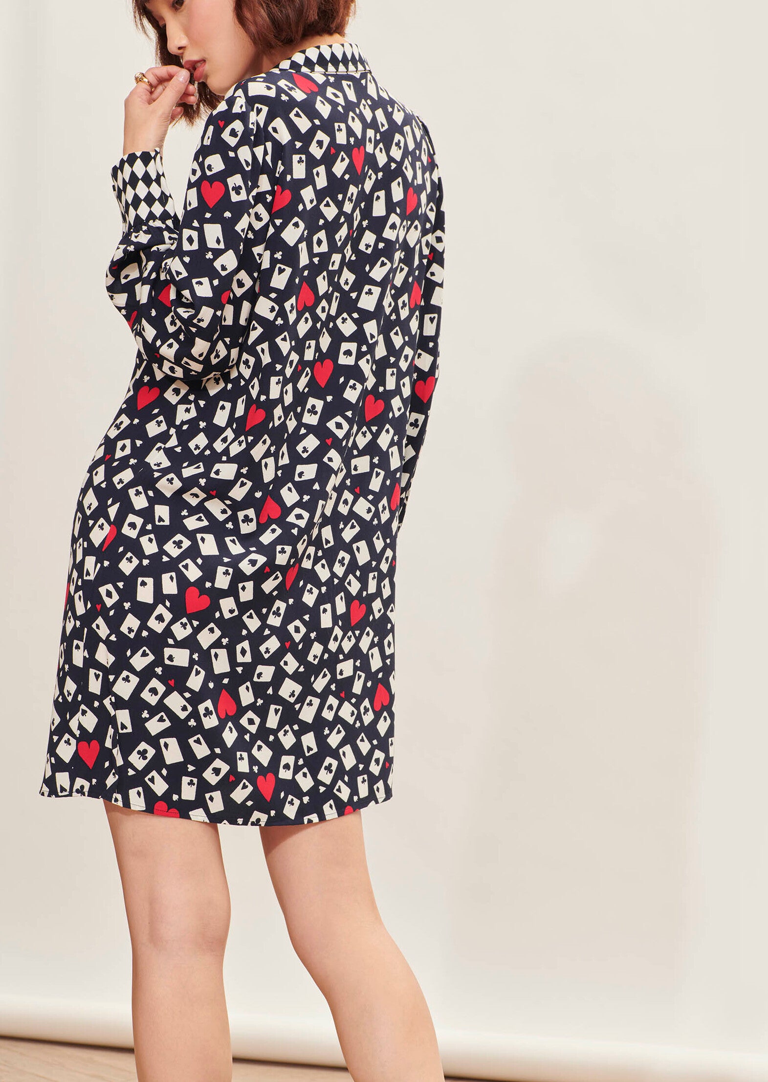 Robe chemise Rawane bleu nuit imprimé en crêpe Faume - seconde main