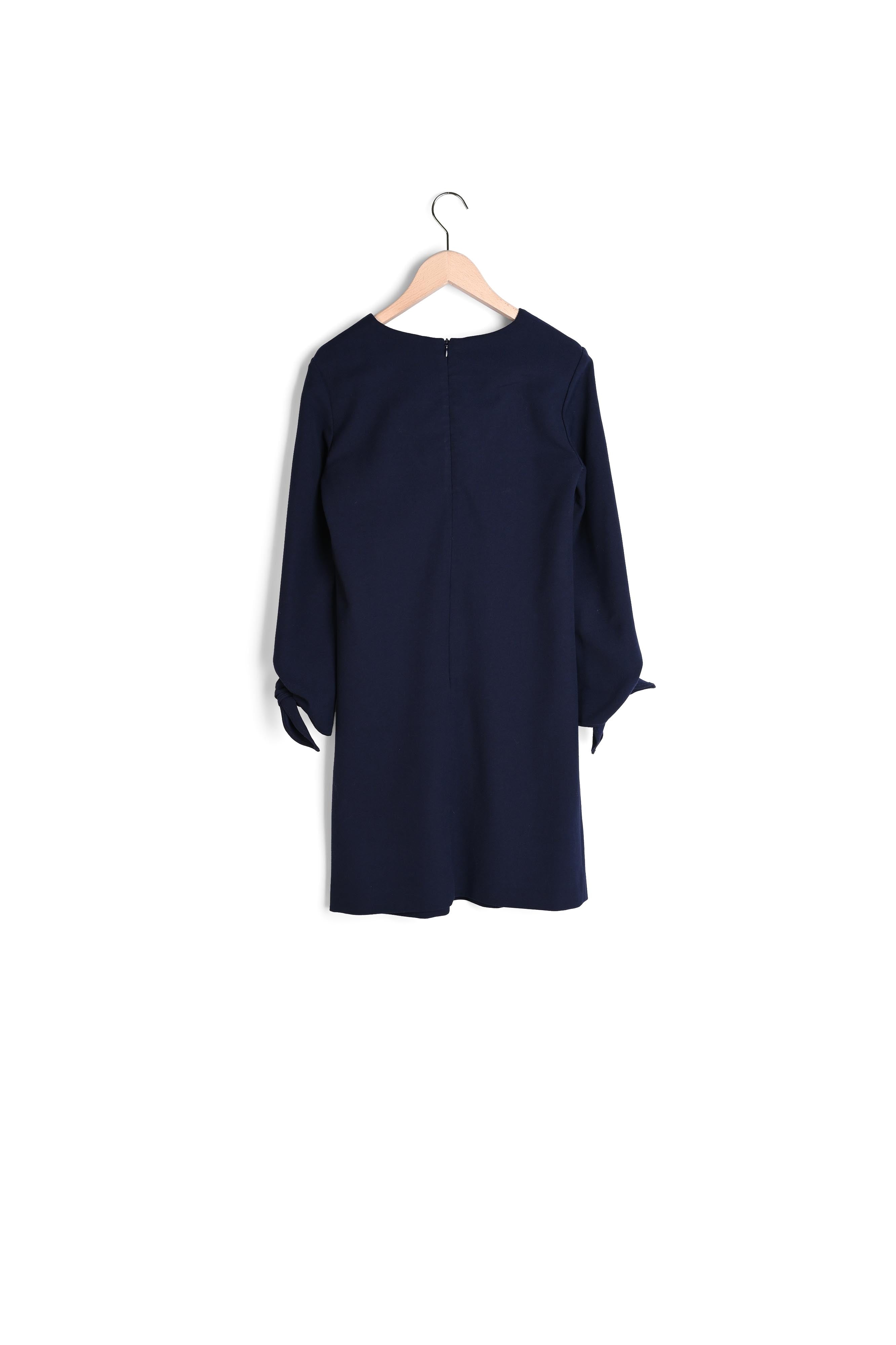 Robe tunique bleu nuit nouée aux manches en toile gabardine Faume - seconde main