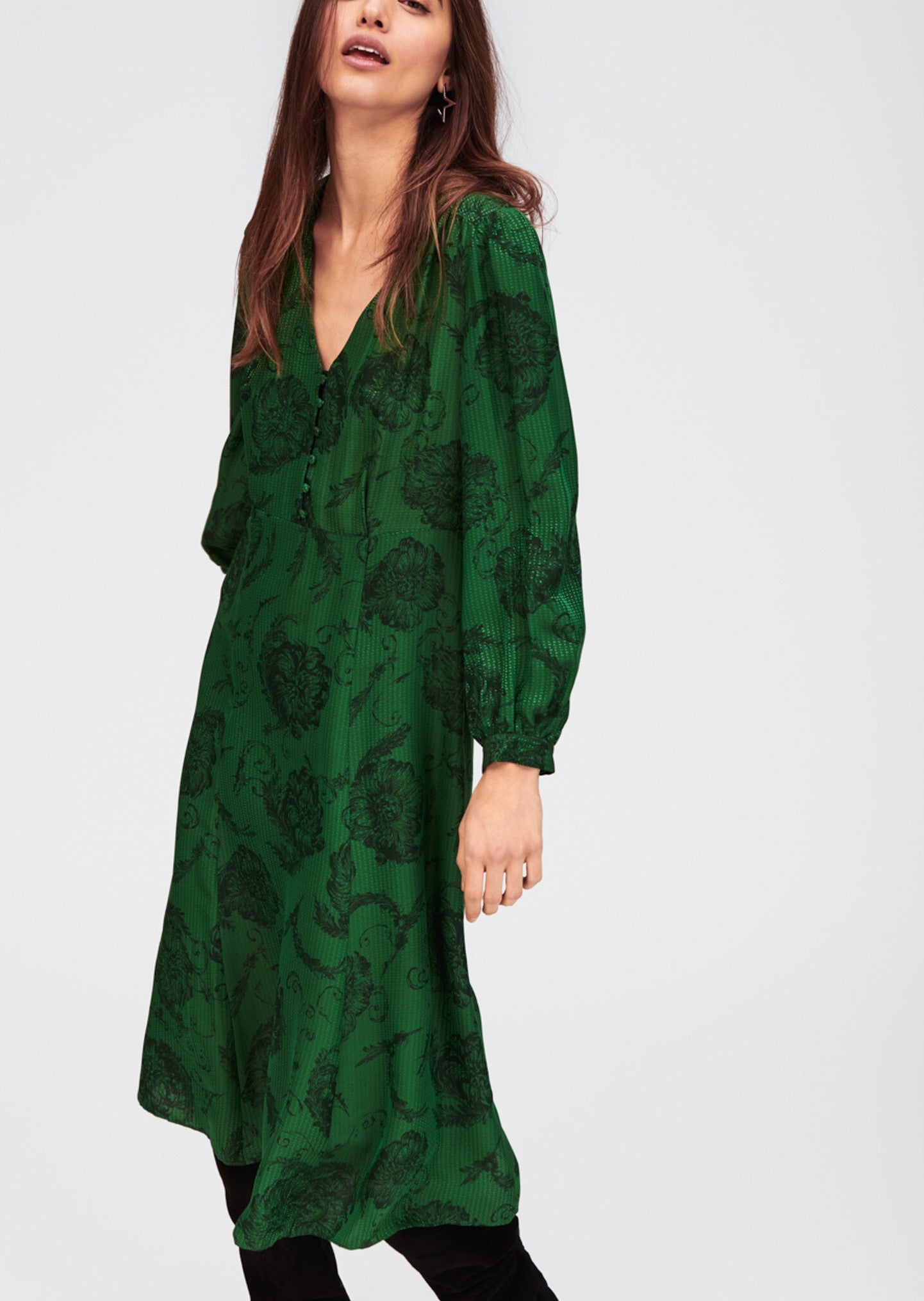 Robe mi-longue verte imprimé fleuri Faume - seconde main
