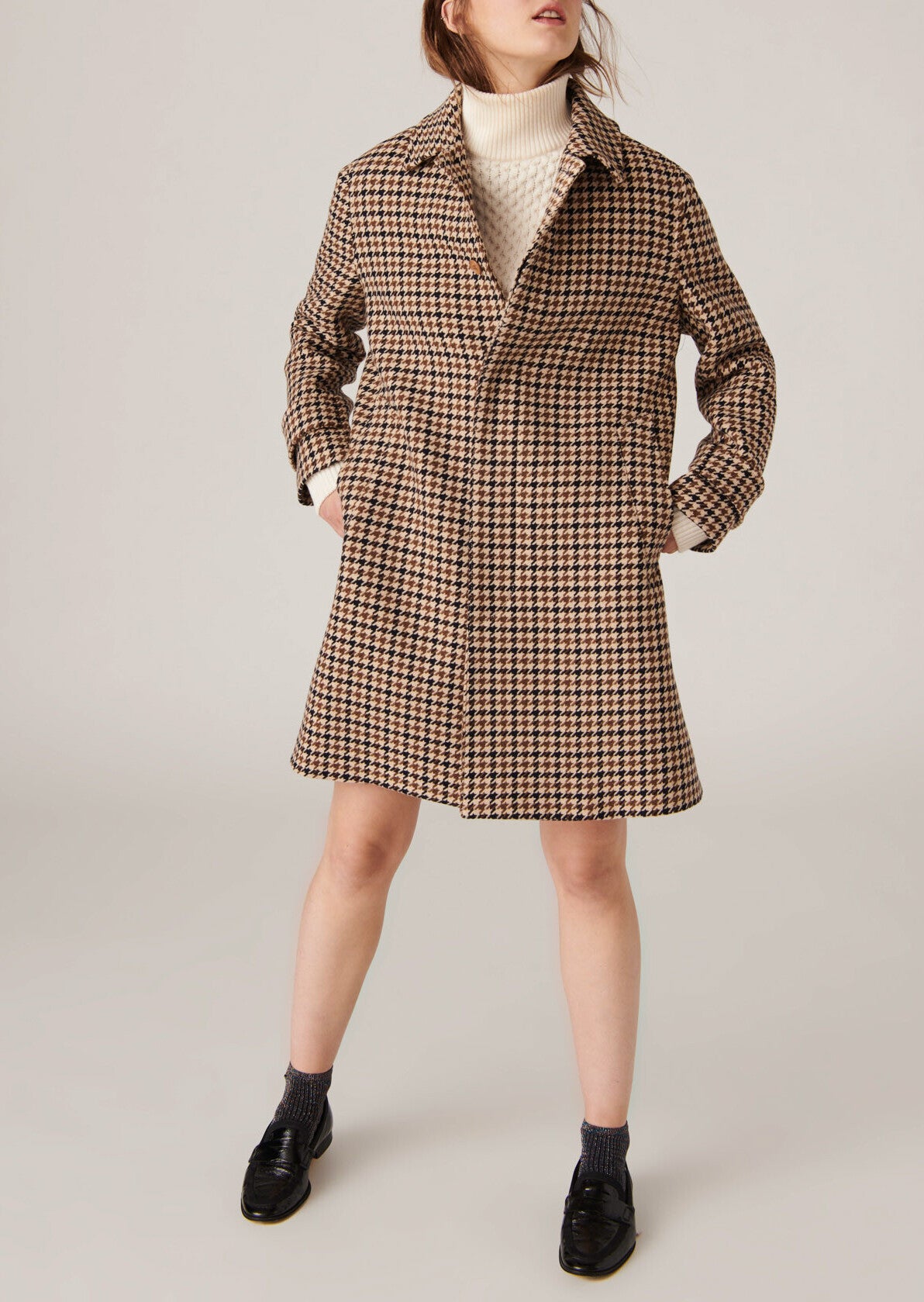 Manteau Martha moka en laine pied de poule Faume - seconde main