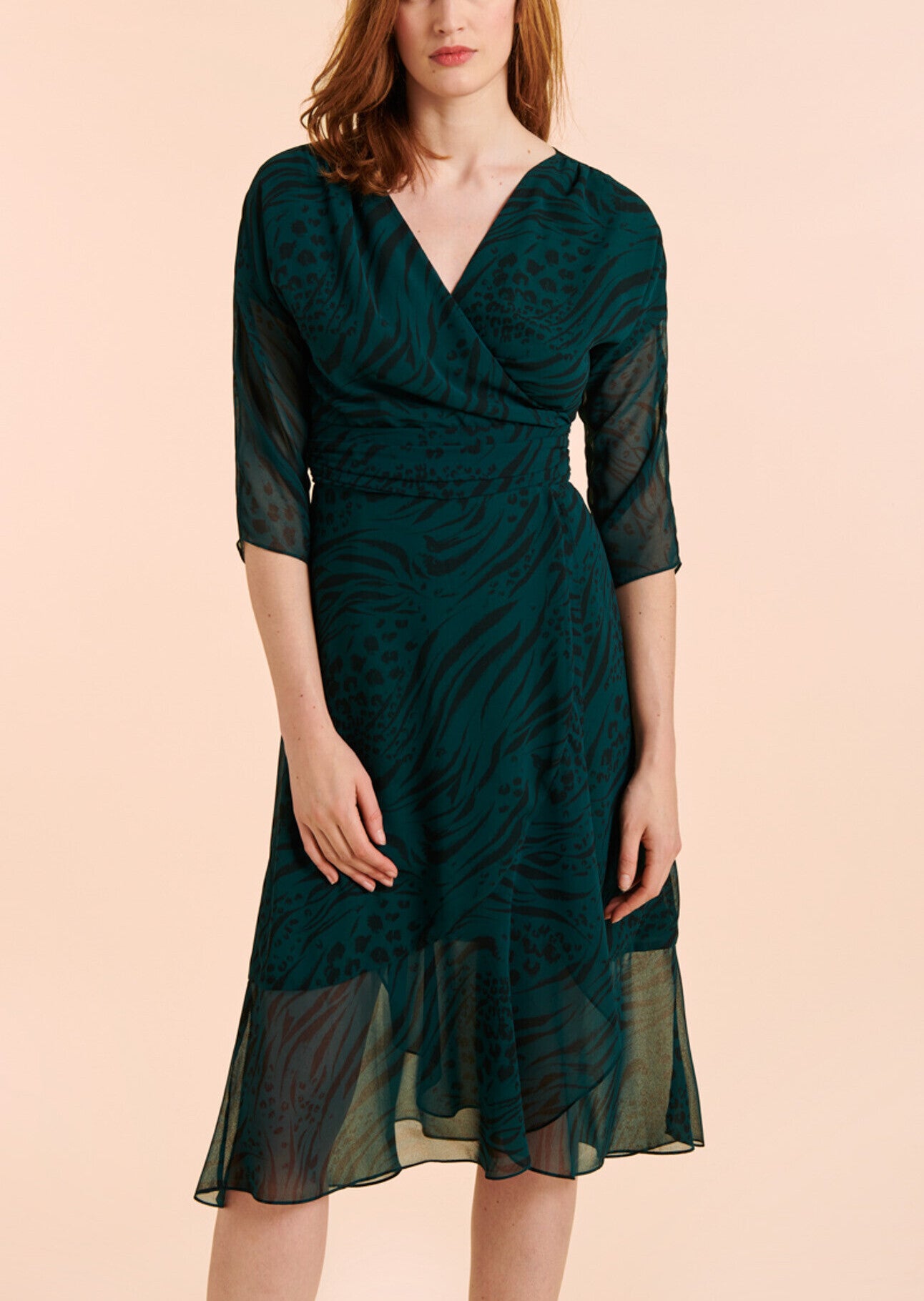 Robe mi-longue Romanella imprimé animal en georgette Faume - seconde main