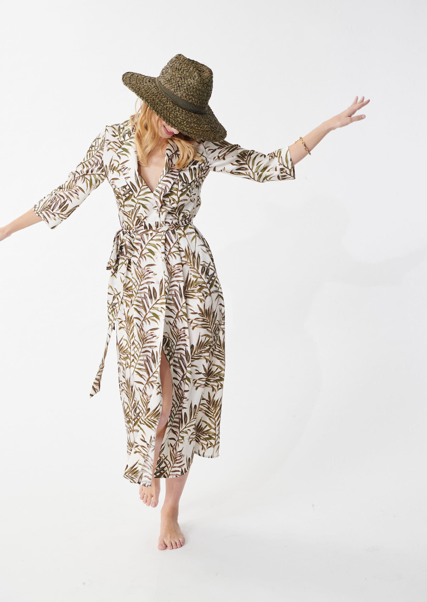 Robe Reyna écrue imprimé palmes Faume - seconde main