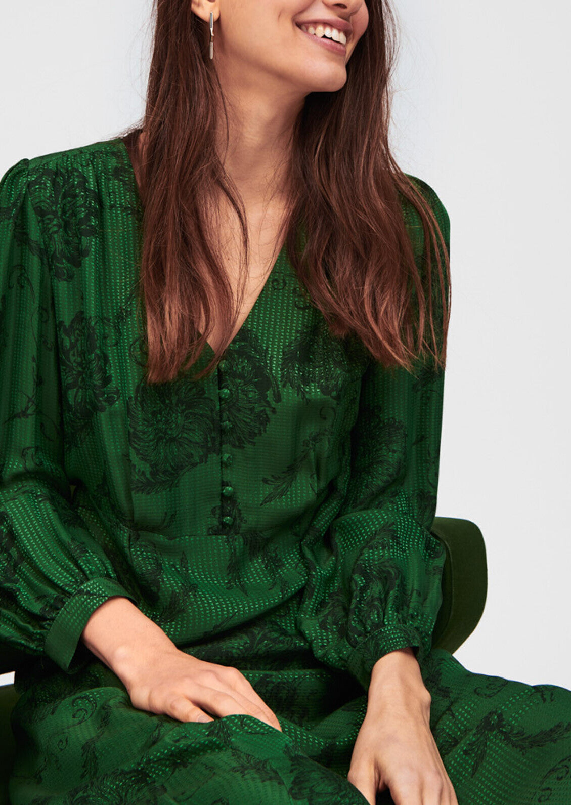 Robe mi-longue verte imprimé fleuri Faume - seconde main