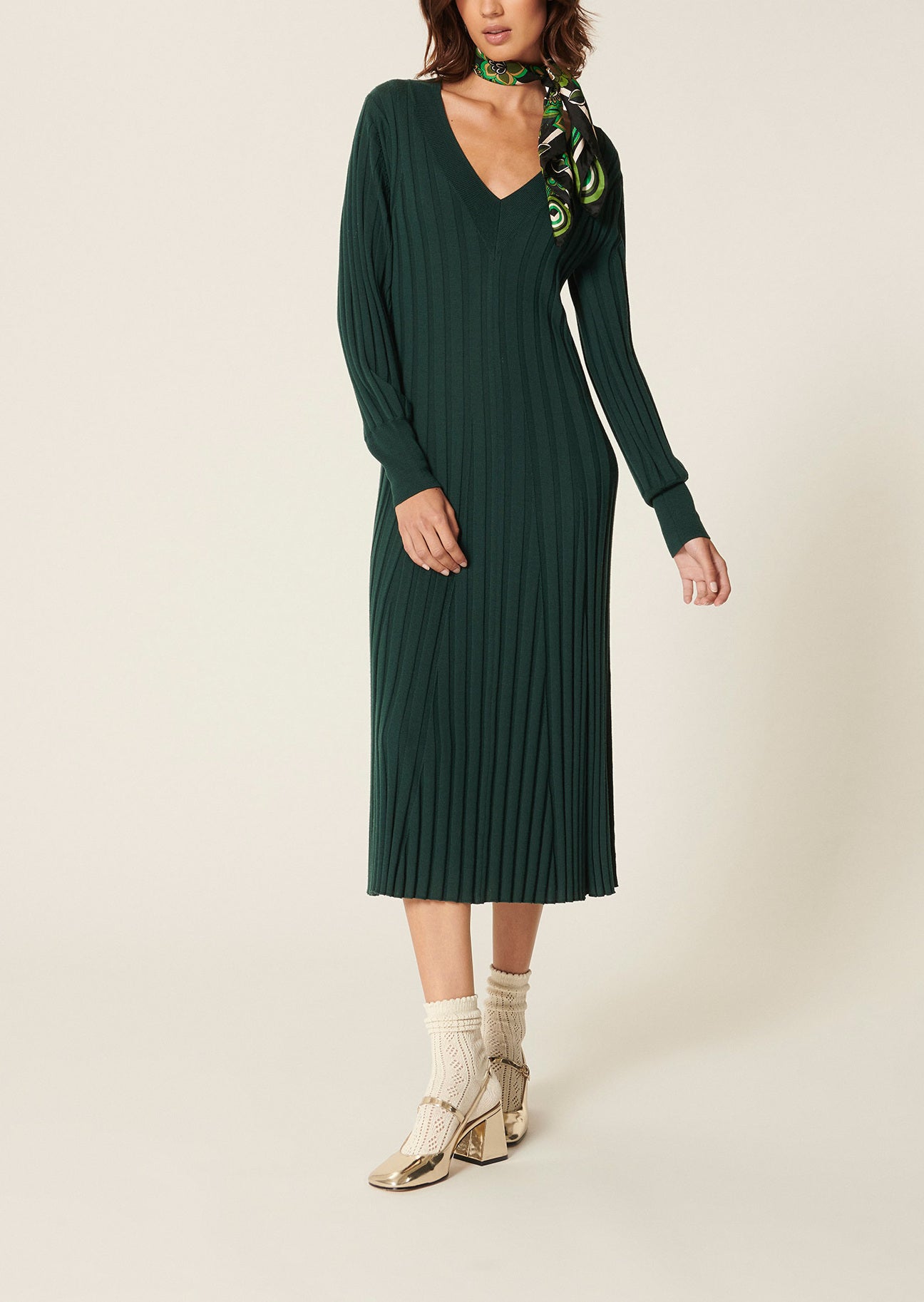 Robe Ryoka verte en laine merinos Faume - seconde main