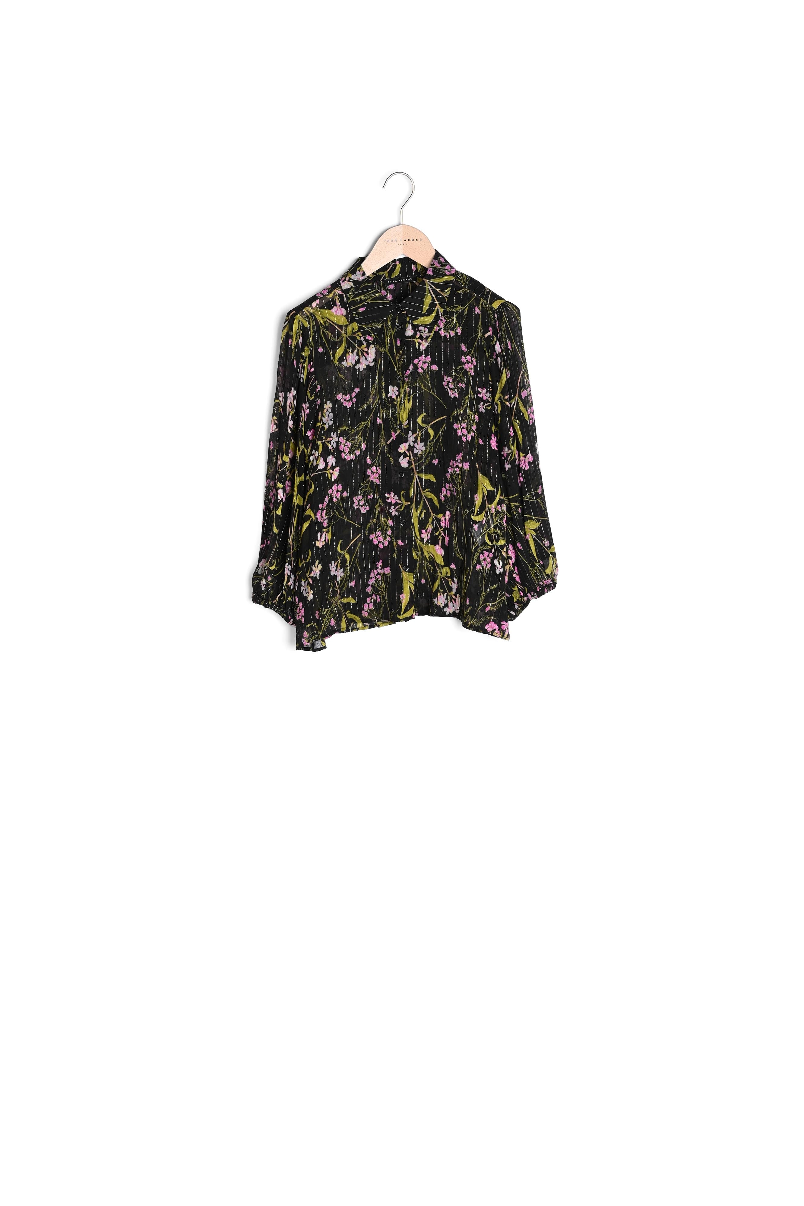 Chemise Colette noire imprimé fleuri en lurex Faume - seconde main