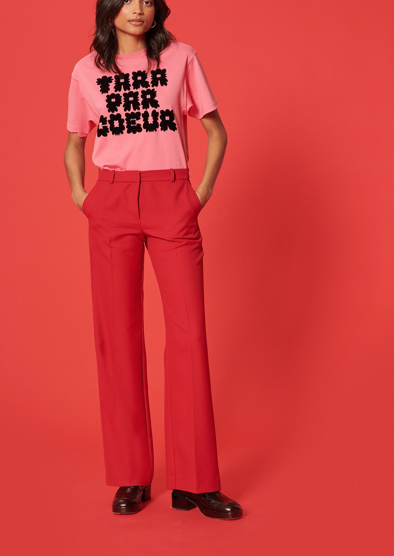 Pantalon Patti bordeaux en toile tailleur Faume - seconde main