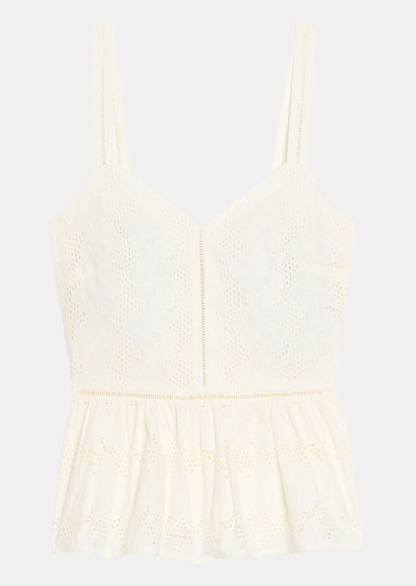 Top sans manches Tyche écru en broderie anglaise fleurs champêtre Faume - seconde main