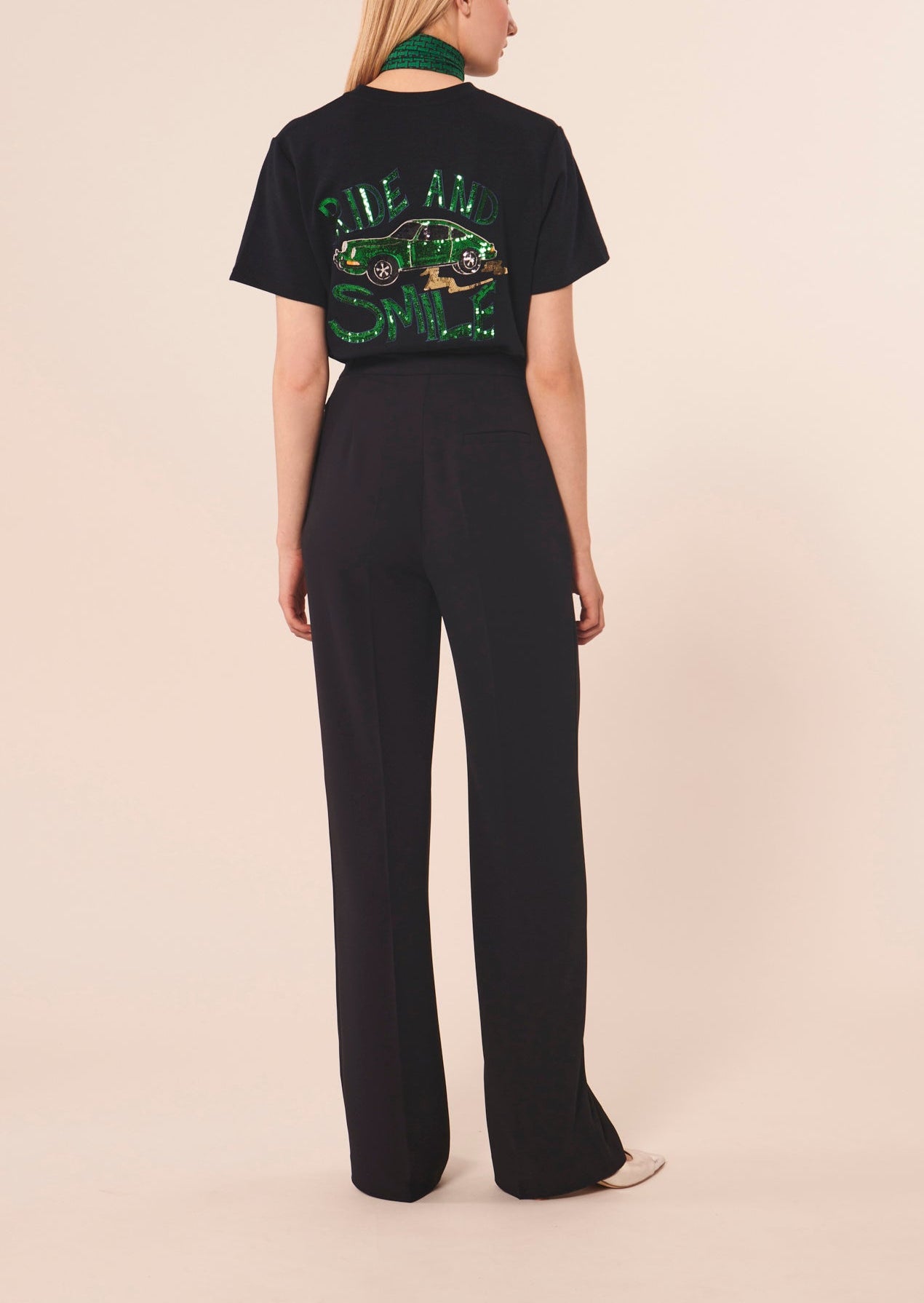 Pantalon Pilar bleu nuit en crêpe Faume - seconde main