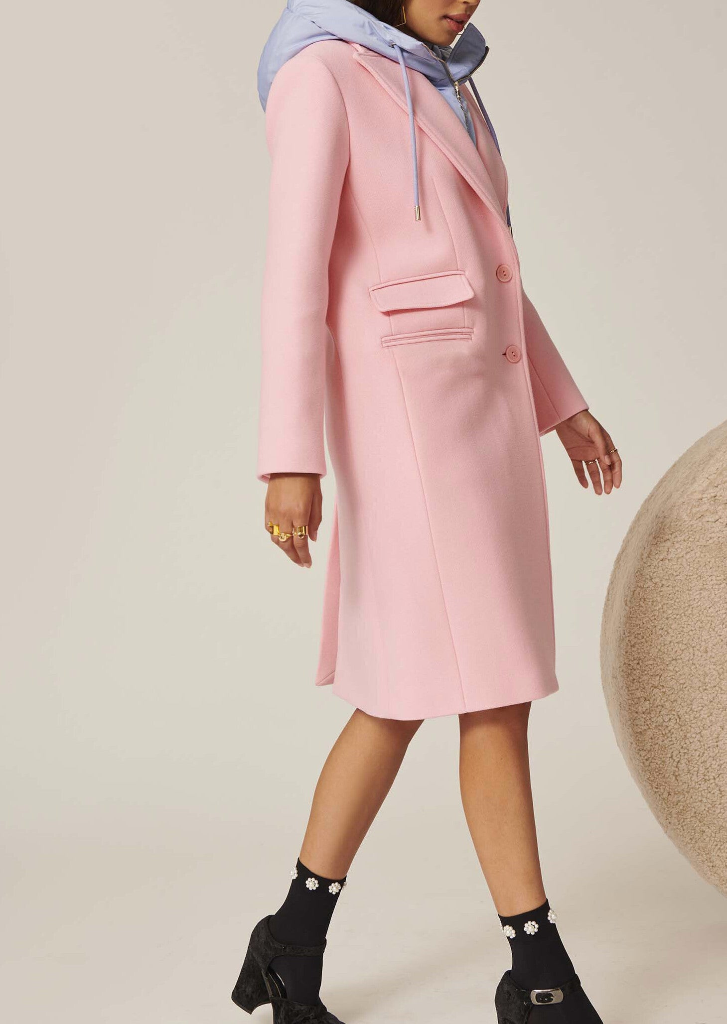 Manteau Mariana rose pâle en drap caban Faume - seconde main