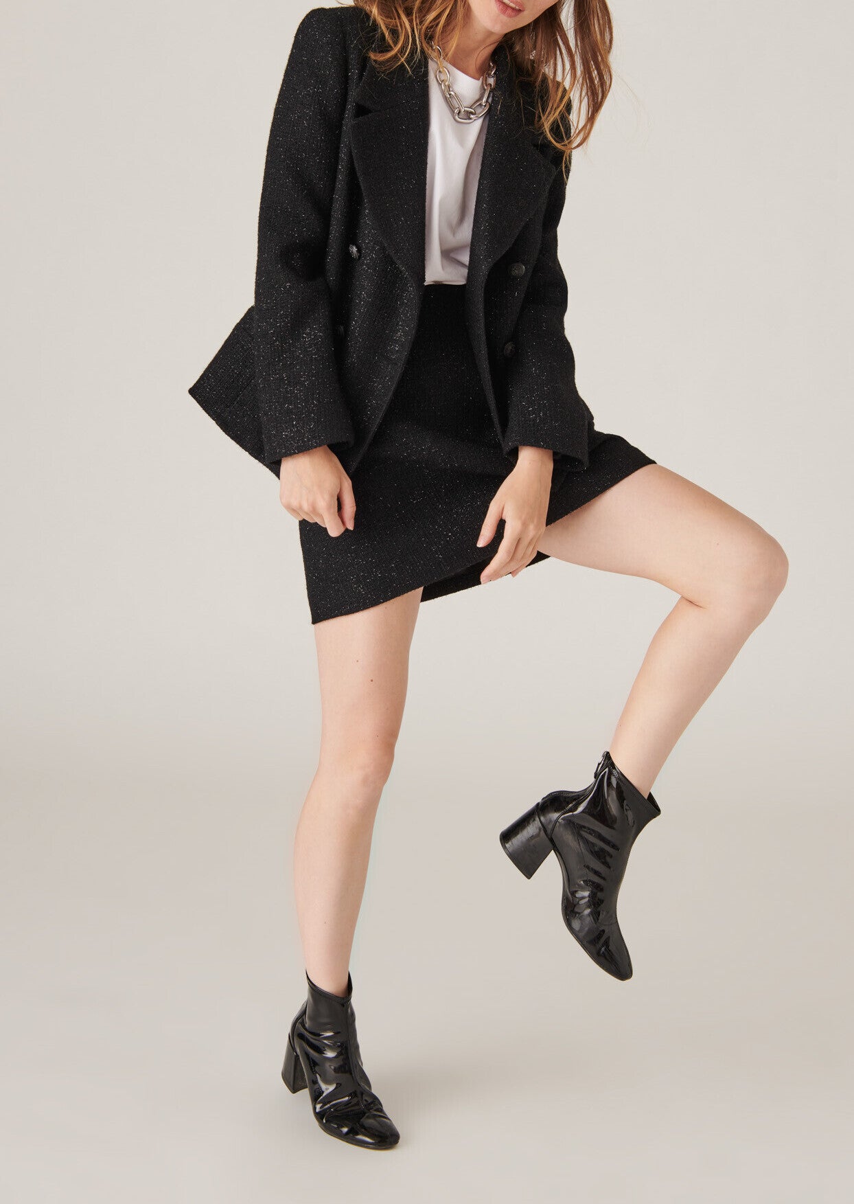 Veste Vivia en tweed lurex noire Faume - seconde main