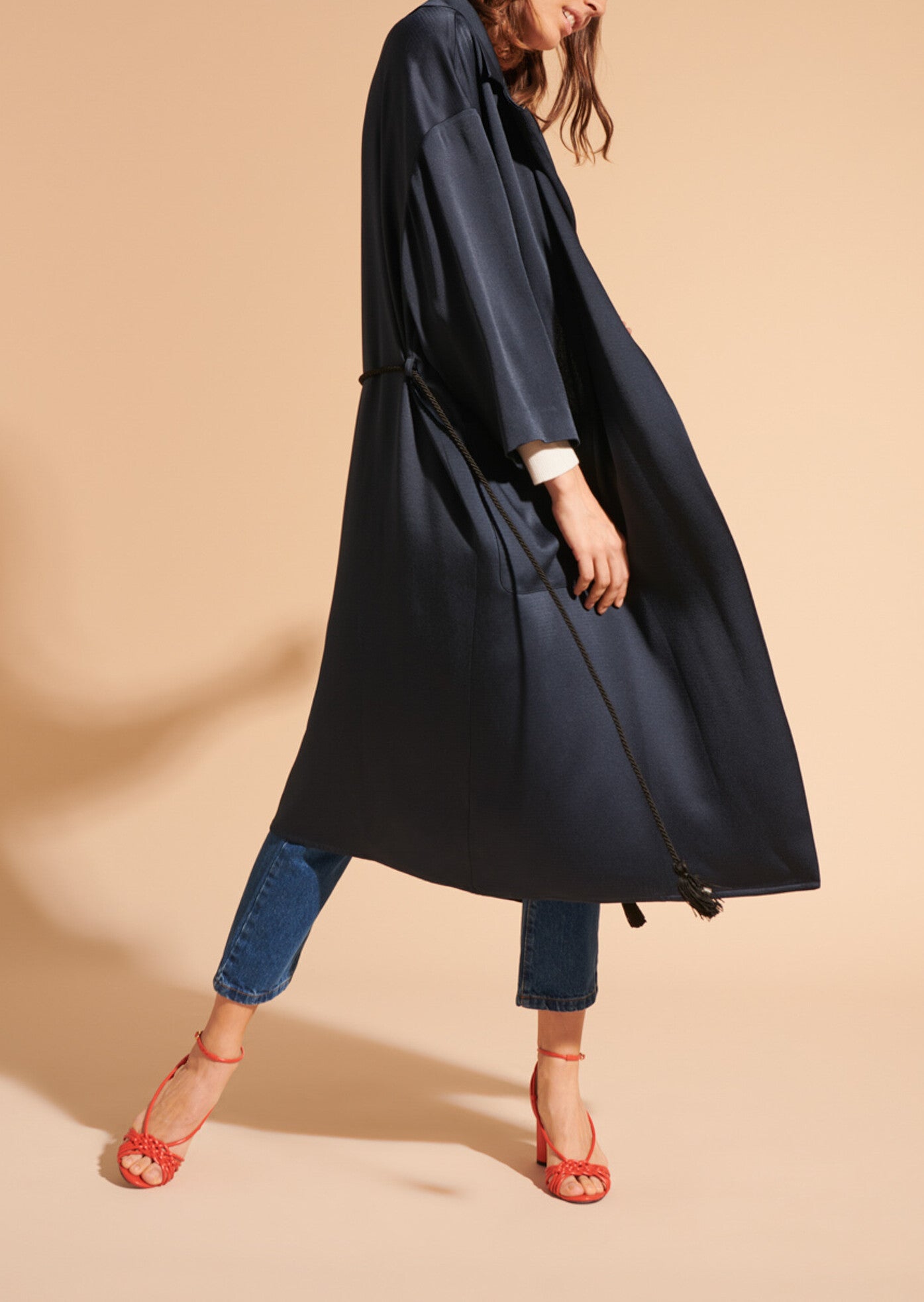 Veste fluide Marguerite bleu nuit en crêpe martelé Faume - seconde main