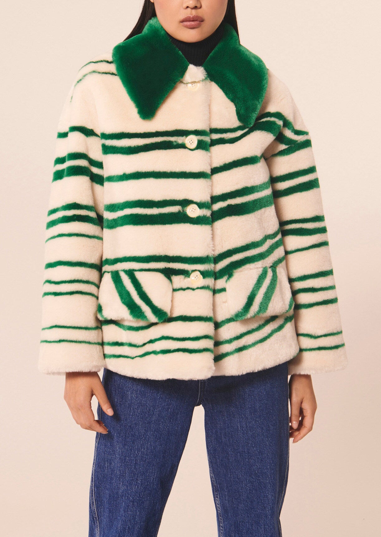Manteau Matt écru à rayures en fausse fourrure Faume - seconde main