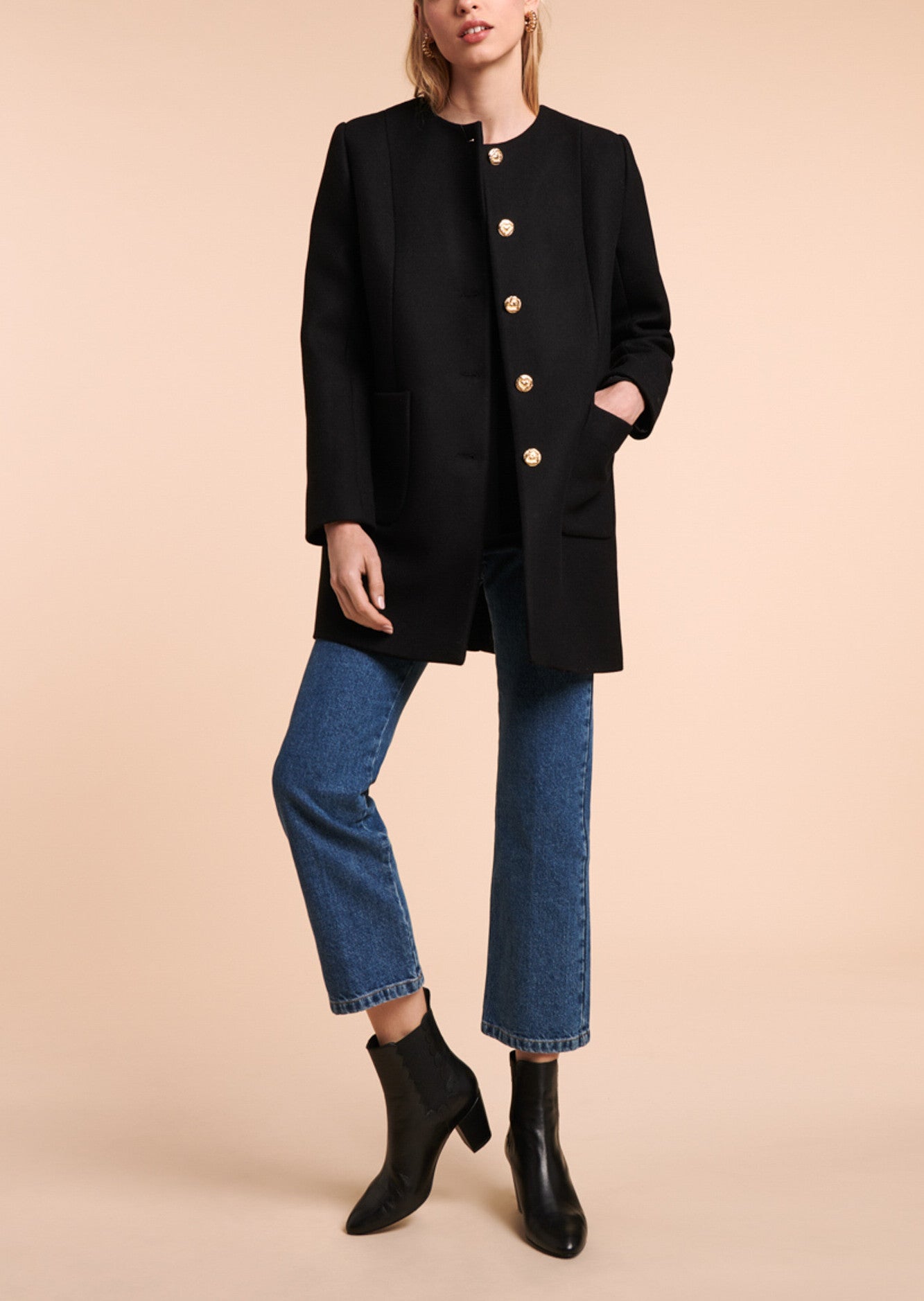 Manteau Mélanie identitaire noir en laine Faume - seconde main