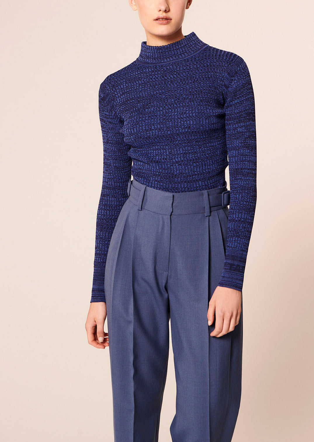 Pull Prudie bleu chiné côtelé Faume - seconde main