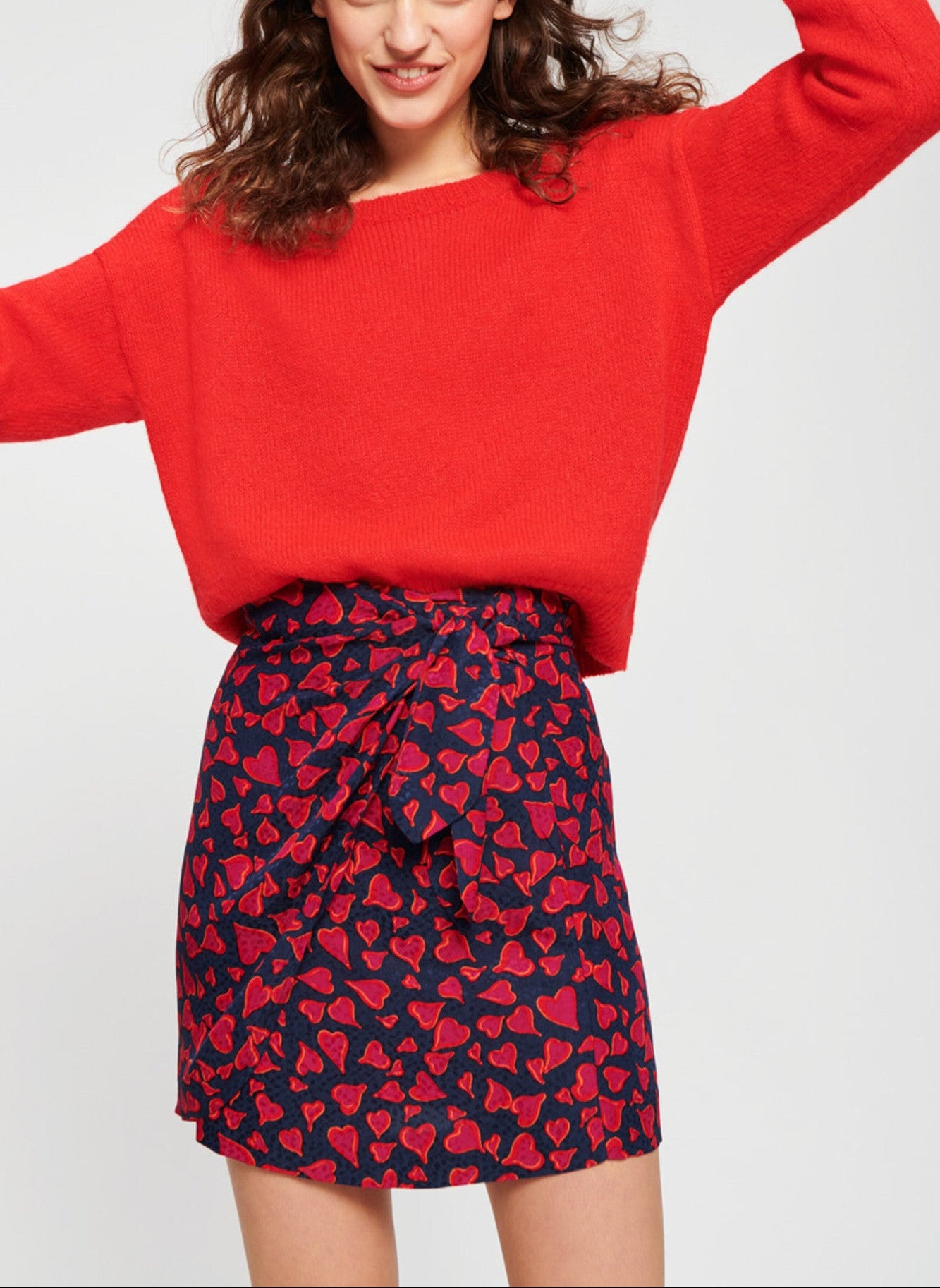 Jupe bleu nuit en jacquard cœurs Faume - seconde main