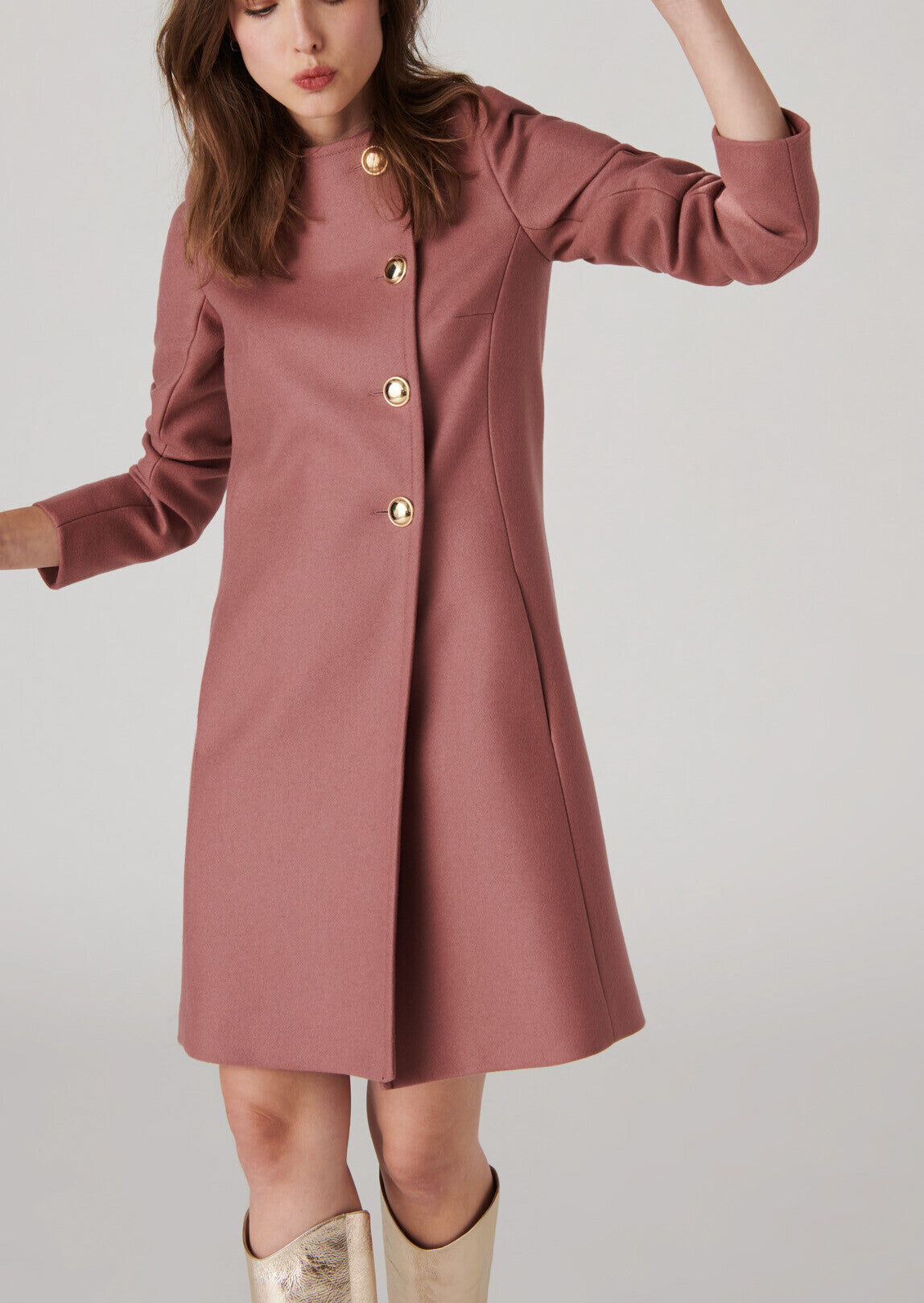 Manteau Mila fermeture asymétrique en drap de laine bois de rose Faume - seconde main