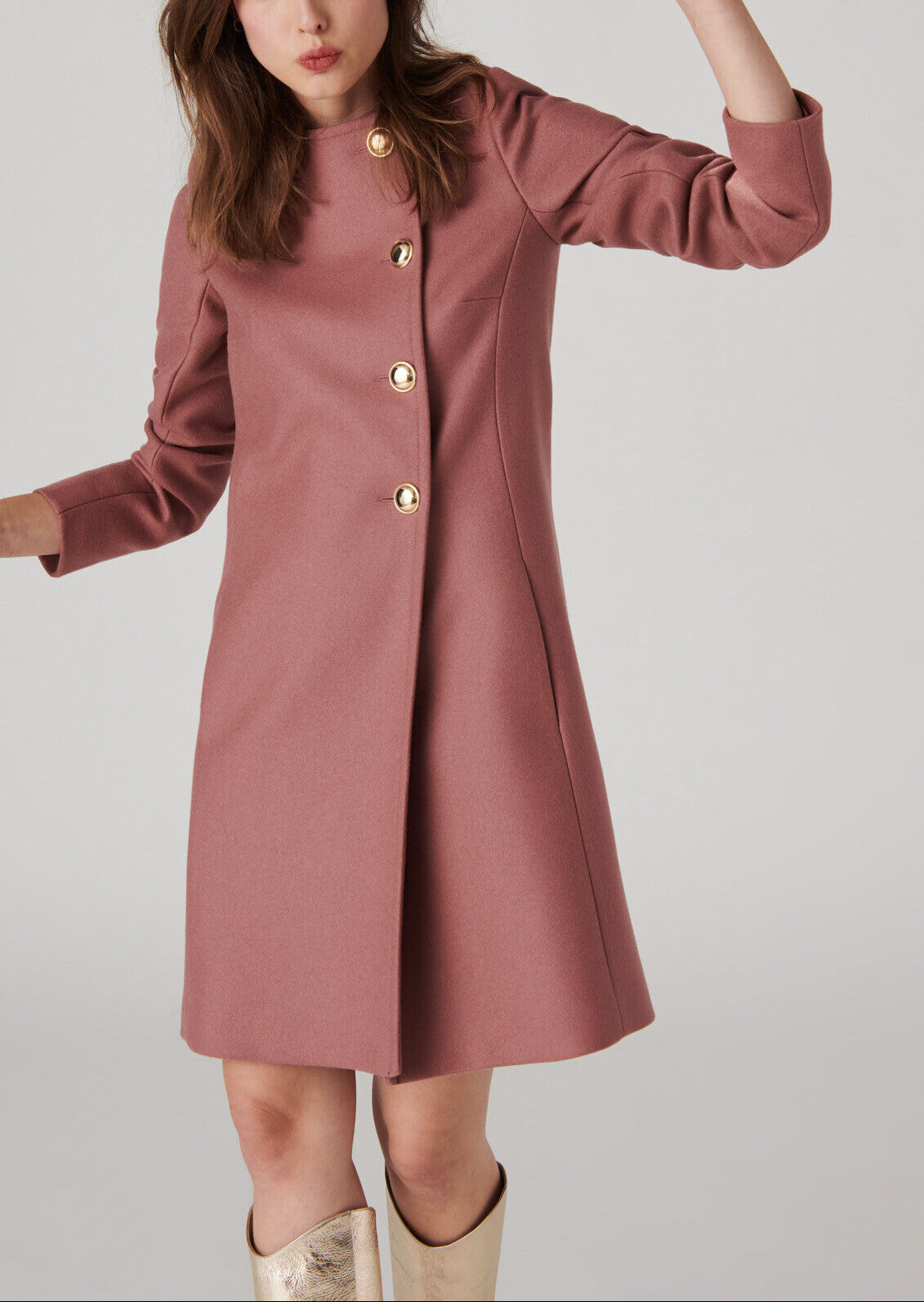 Manteau Mila fermeture asymétrique en drap de laine bois de rose Faume - seconde main