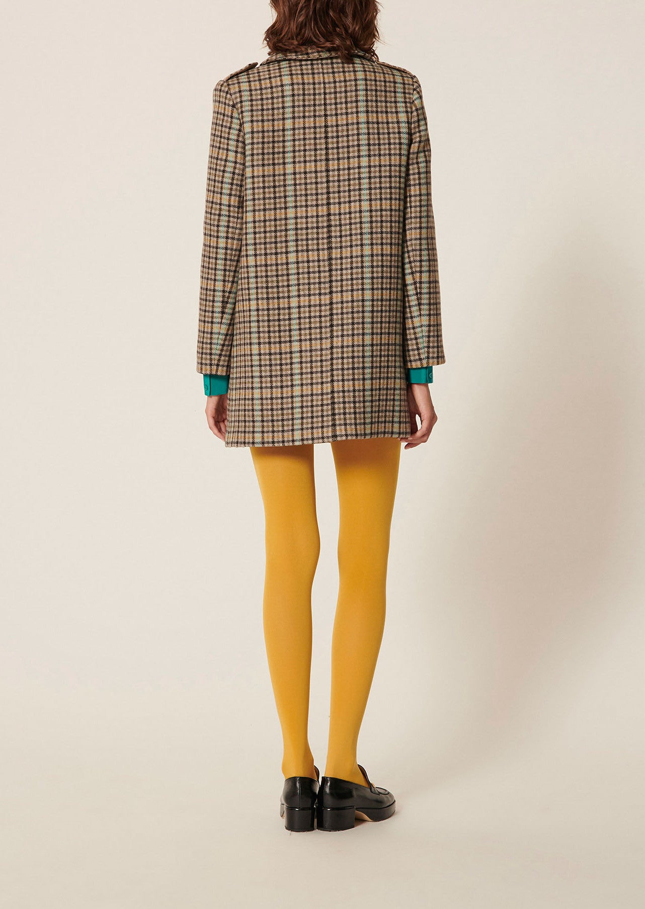 Manteau Marjolaine gris en laine tartan Faume - seconde main