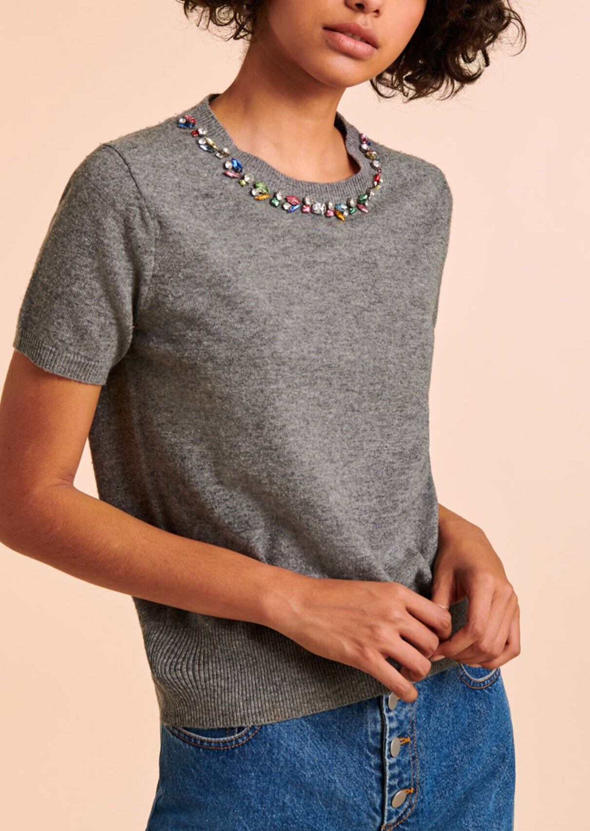 Pull Nella gris chiné avec détails bijoux Faume - seconde main
