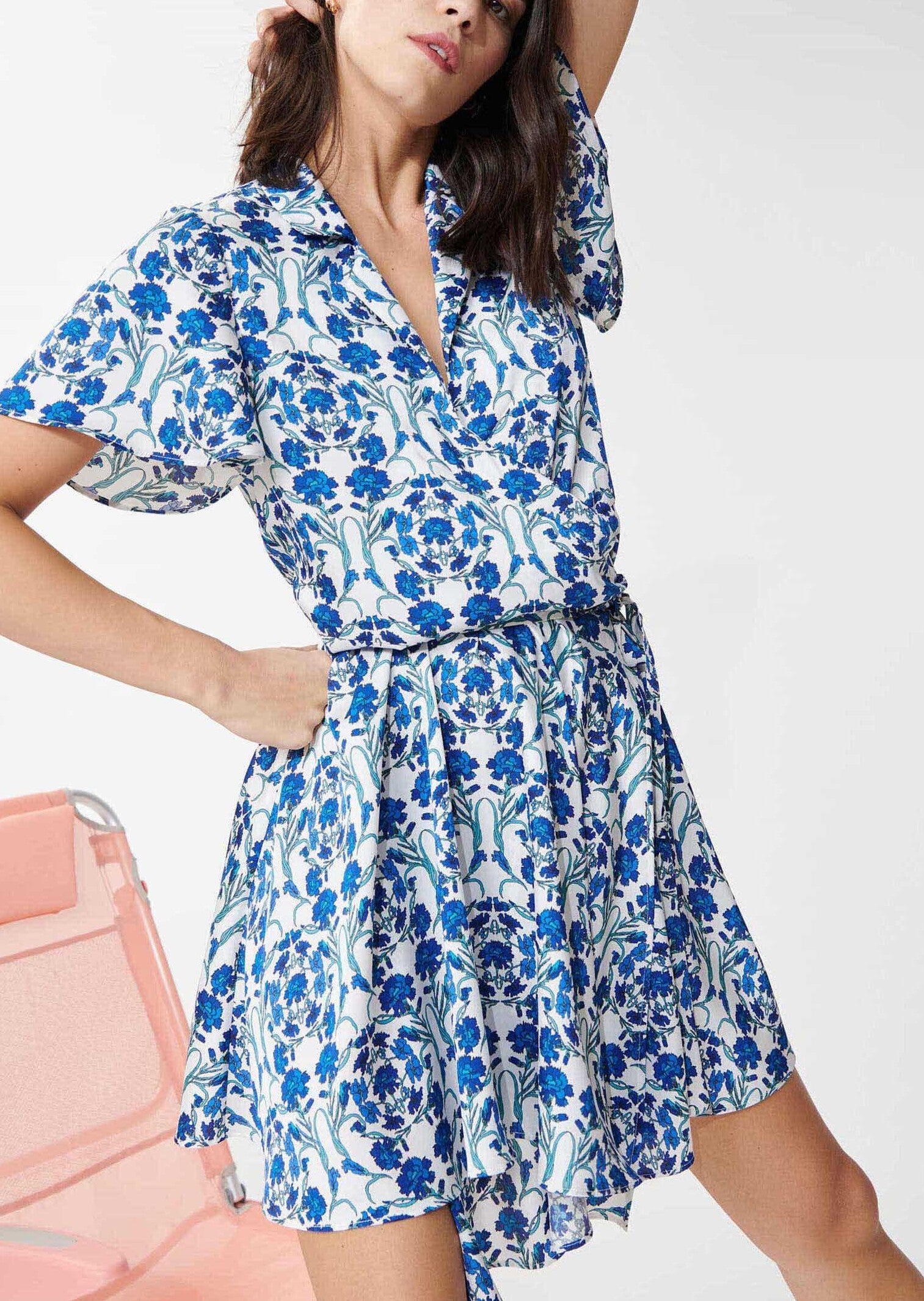 Robe Rybasi écrue imprimé fleurs bleues Faume - seconde main