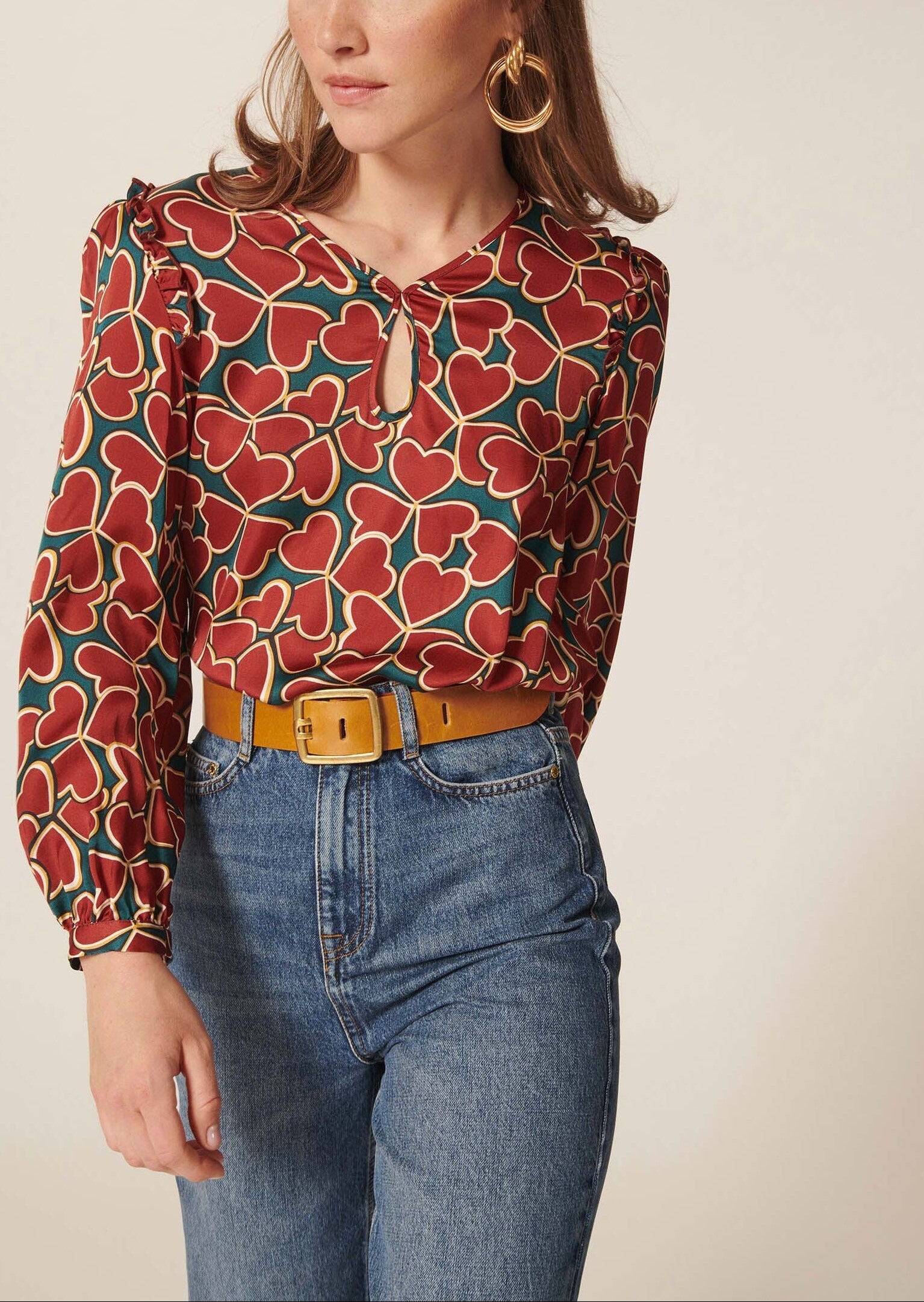 Top Toile vert imprimé trèfles Faume - seconde main