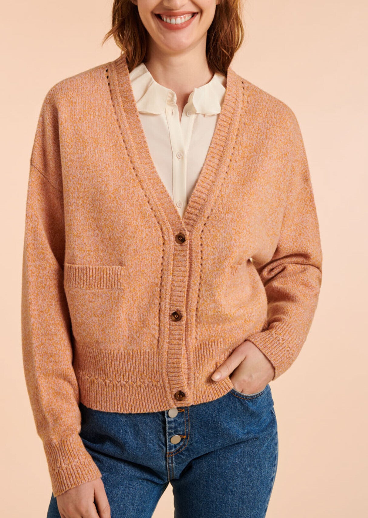 Cardigan oversize Nadia en maille rose tendre Faume - seconde main