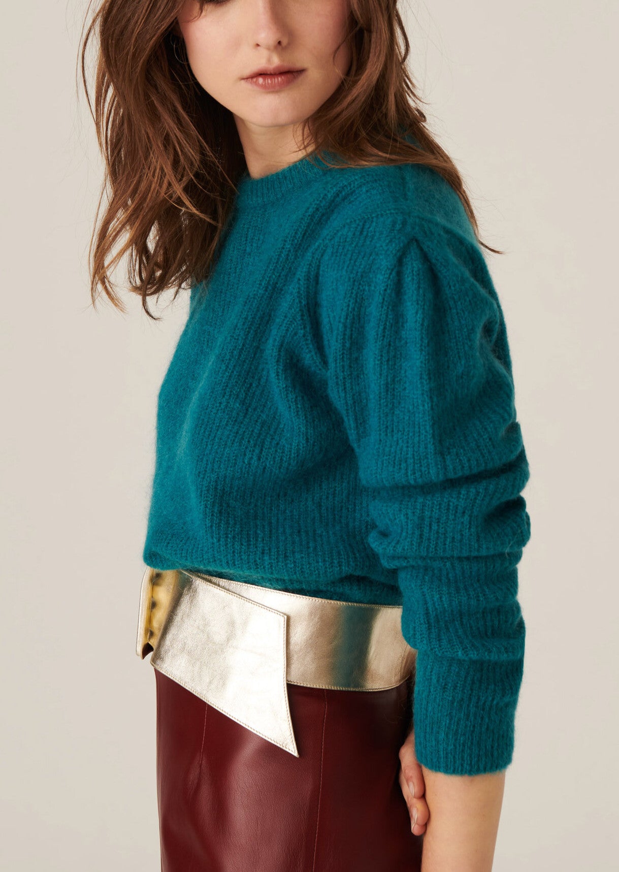 Pull Natou en maille mohair à épaulettes menthe Faume - seconde main