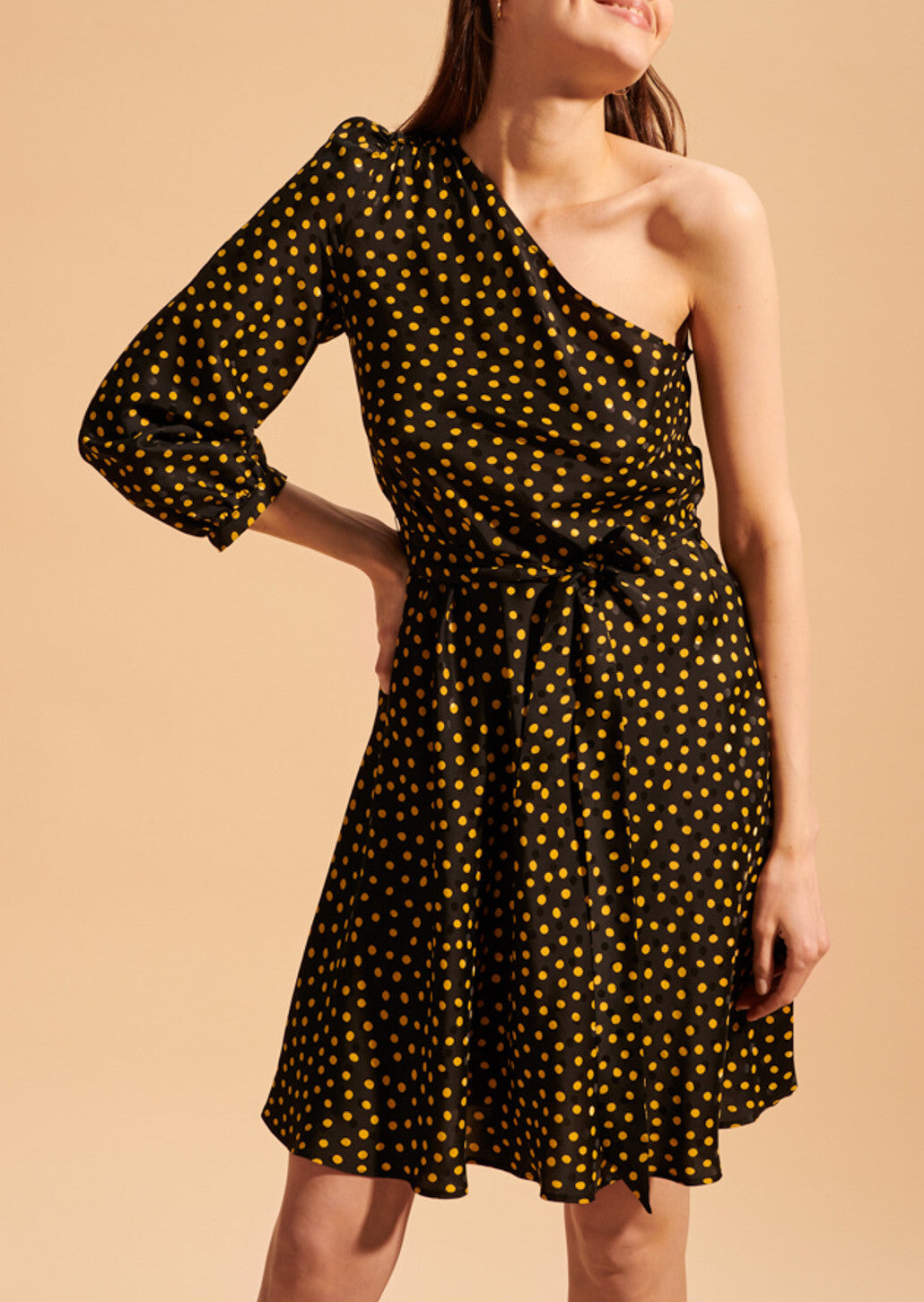 Robe one-shoulder Riona en jacquard pois Faume - seconde main