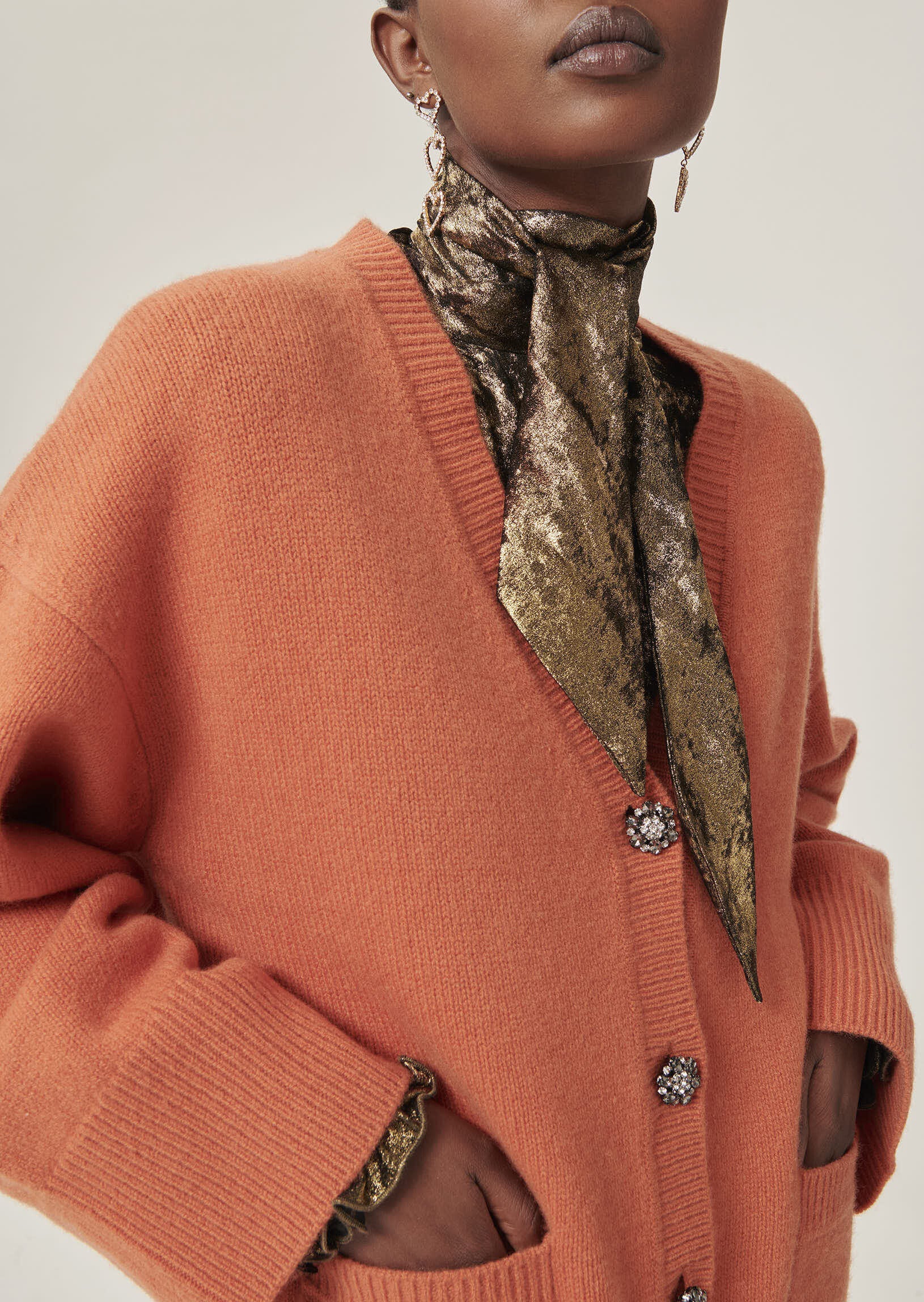 Gilet Ginger orange en maille identitaire Faume - seconde main