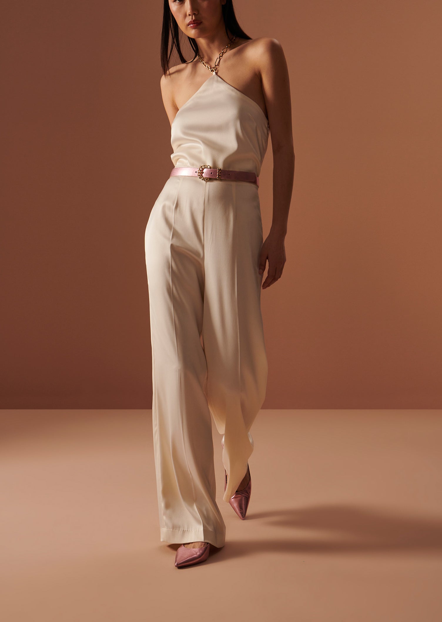 Pantalon Poema écru en satin Faume - seconde main