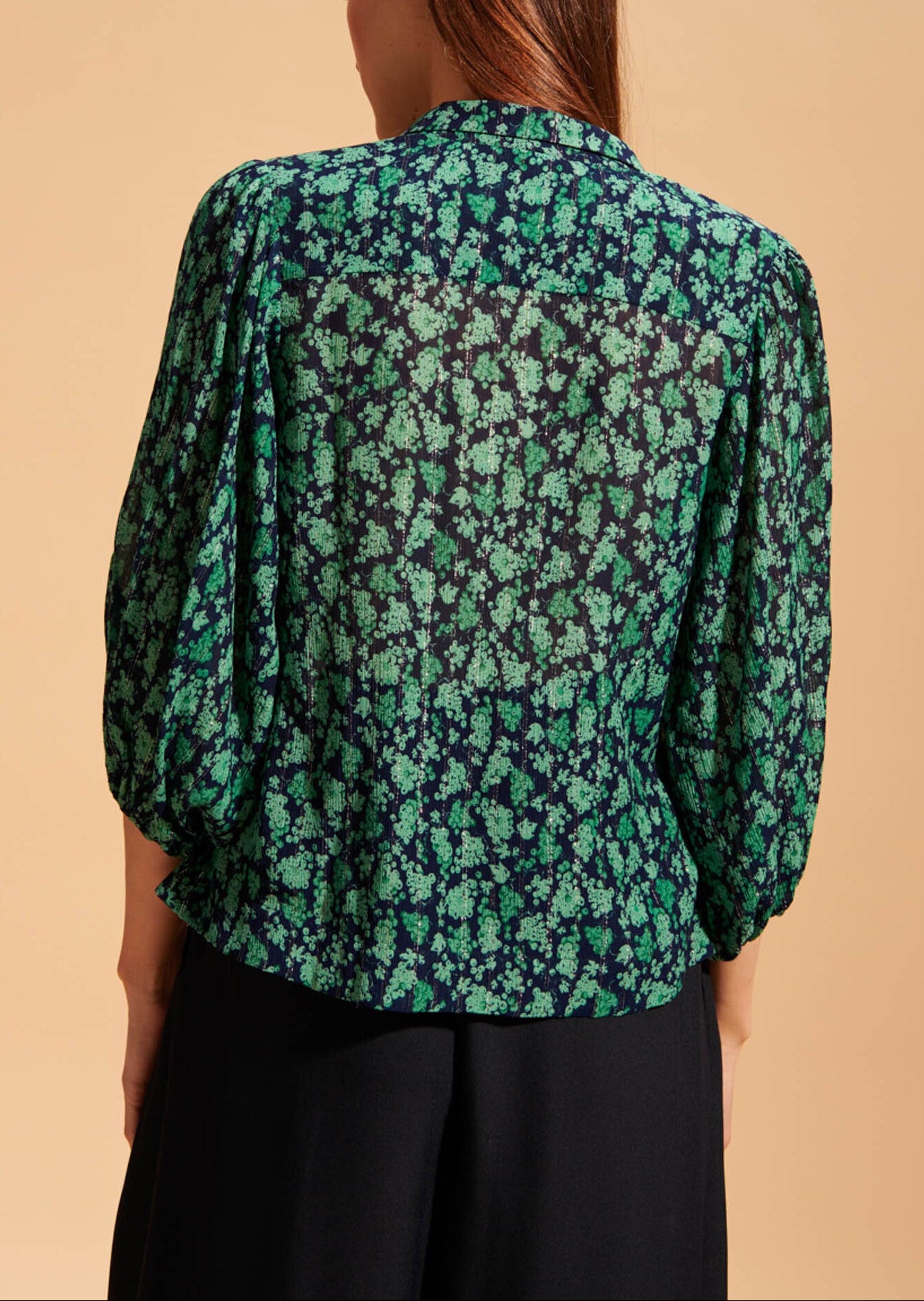 Chemise Taissa bleu nuit et verte imprimé myrtilles Faume - seconde main