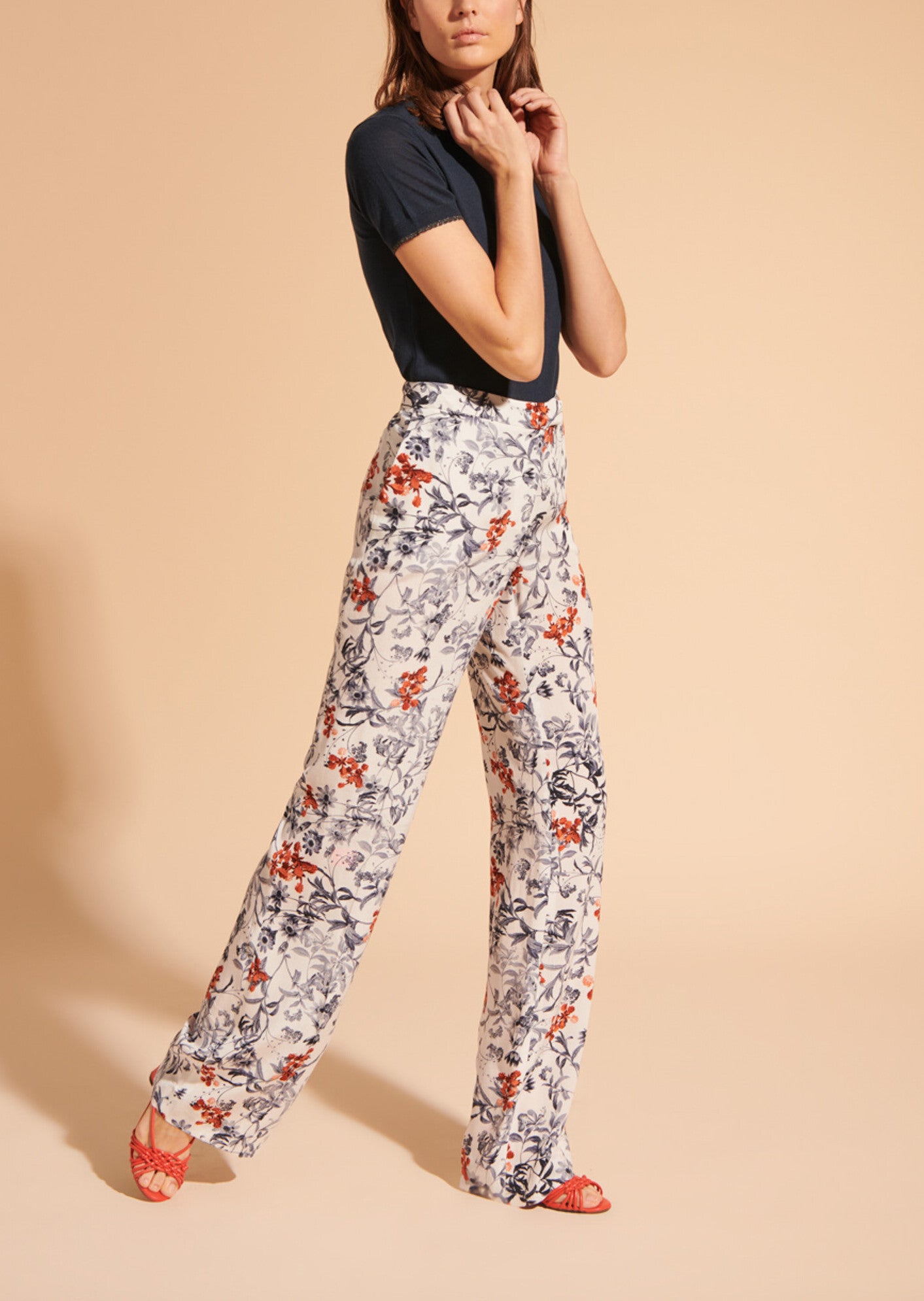 Pantalon Patti en viscose écru imprimé fleurs japonaises Faume - seconde main