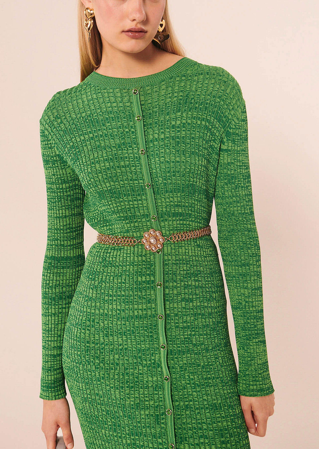 Robe Ralie vert chiné côtelée Faume - seconde main