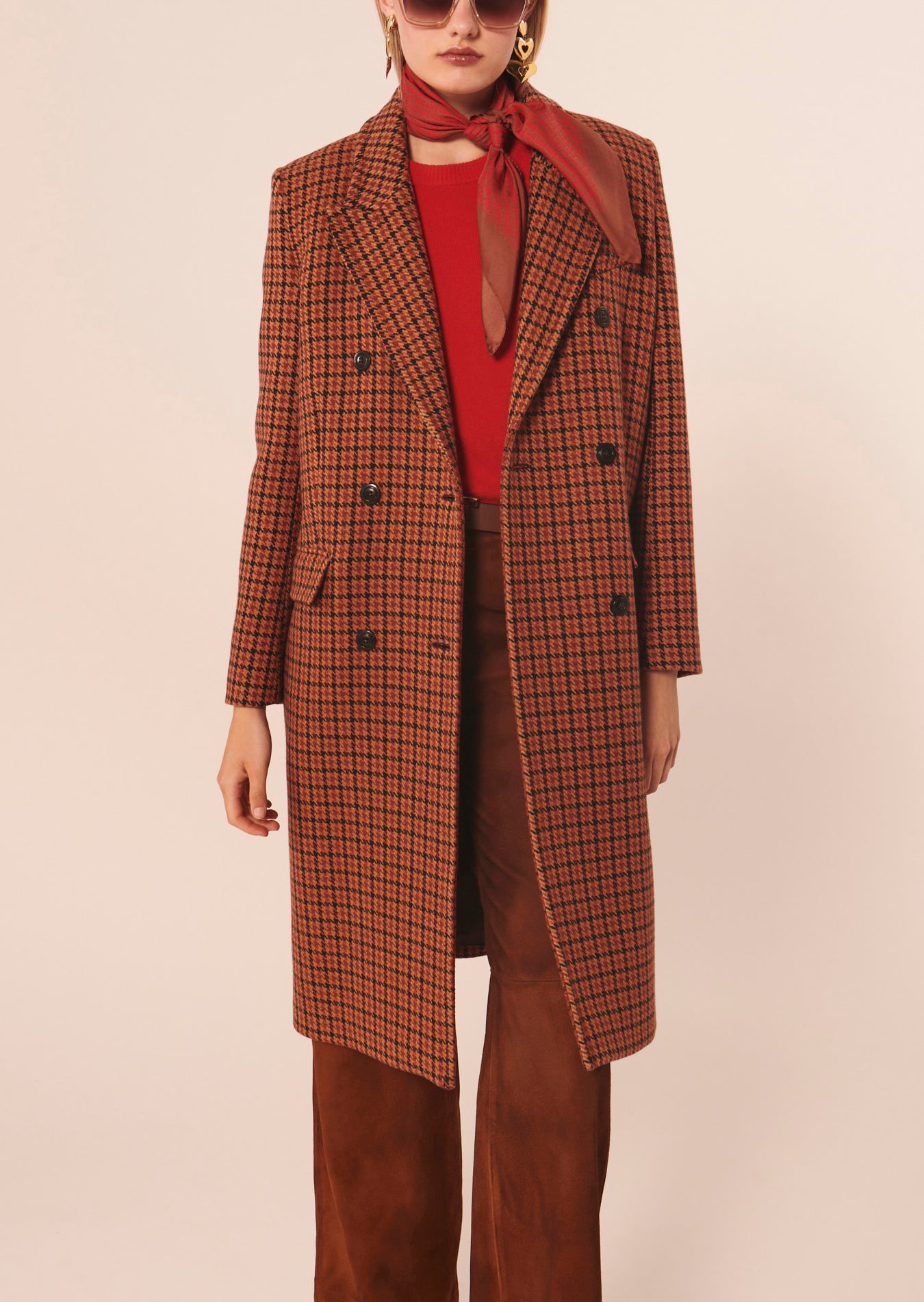 Manteau Marcus marron imprimé pied de poule Faume - seconde main