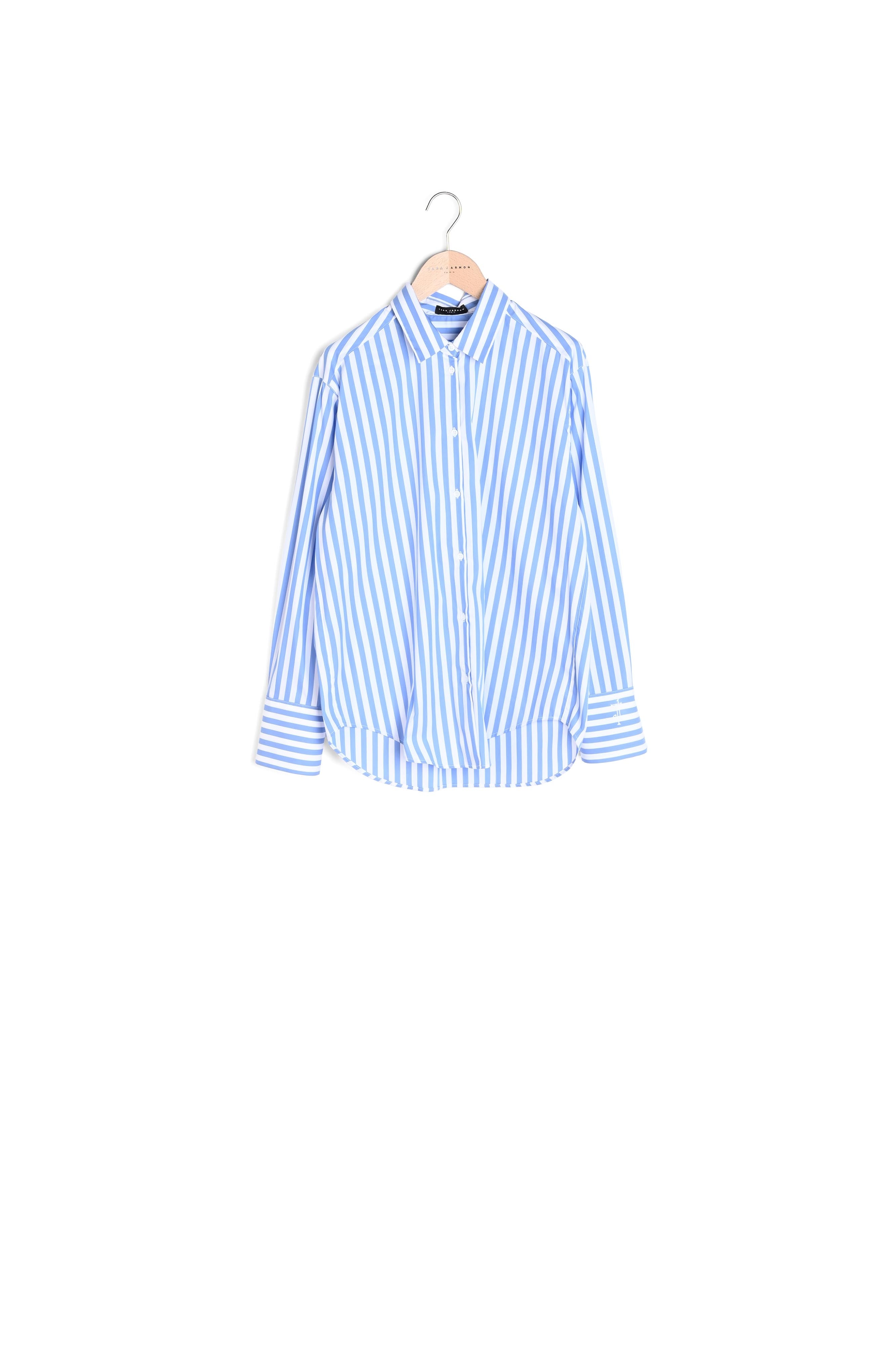 Chemise Carrie bleu tendre en popeline de coton rayée Faume - seconde main