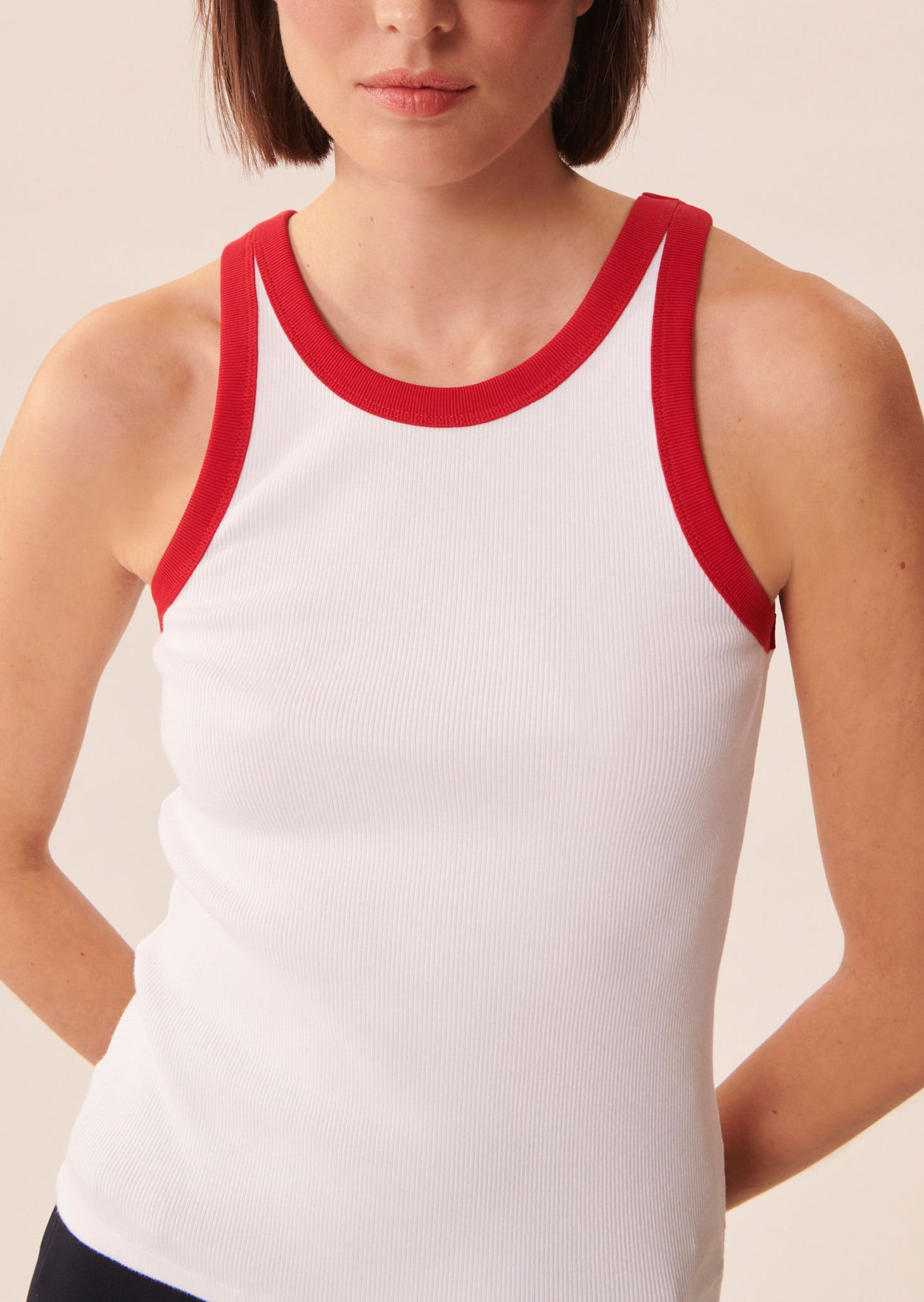 Débardeur Trish blanc et rouge en coton côtelé Faume - seconde main