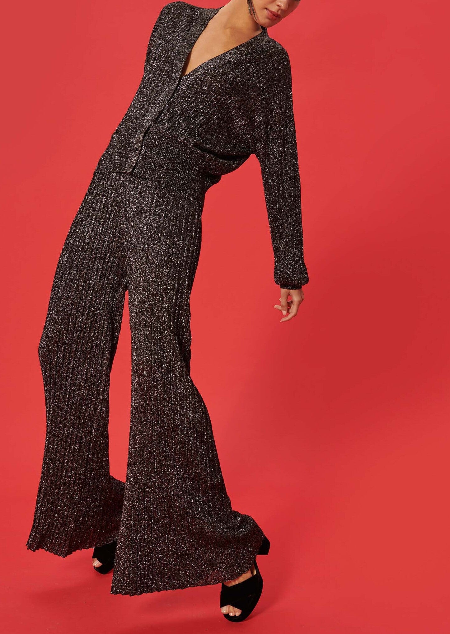 Pantalon Pannacotta noir en laine merinos et lurex Faume - seconde main