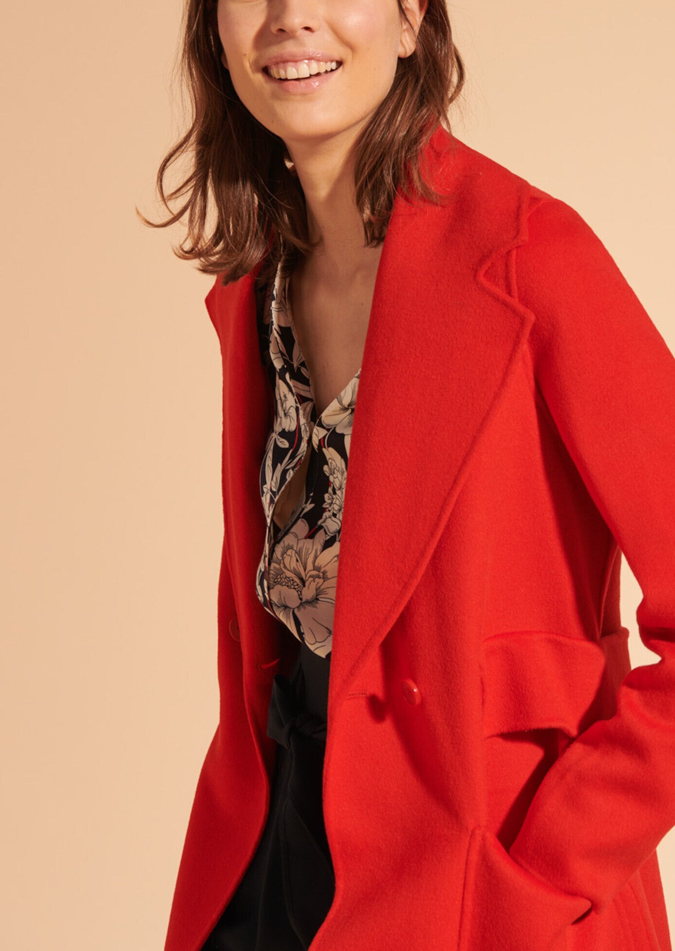 Manteau Masha double face coquelicot en laine Faume - seconde main