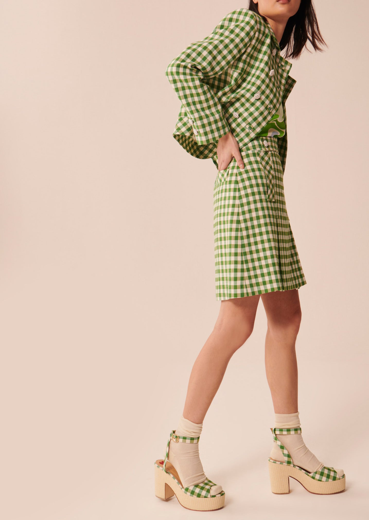 Jupe Jimmy vert kaki en vichy Faume - seconde main