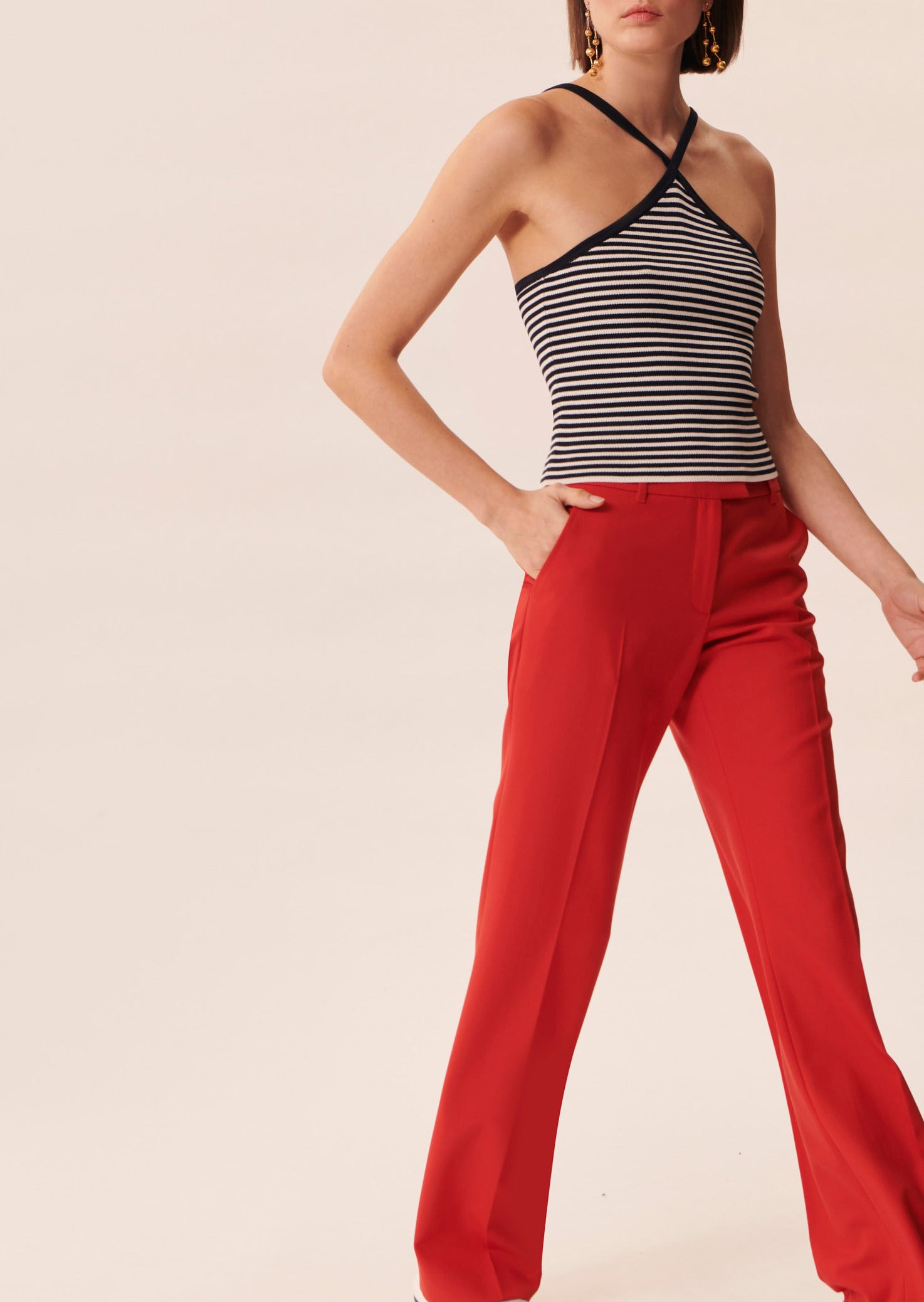 Pull Positano bleu nuit à rayures en maille Faume - seconde main