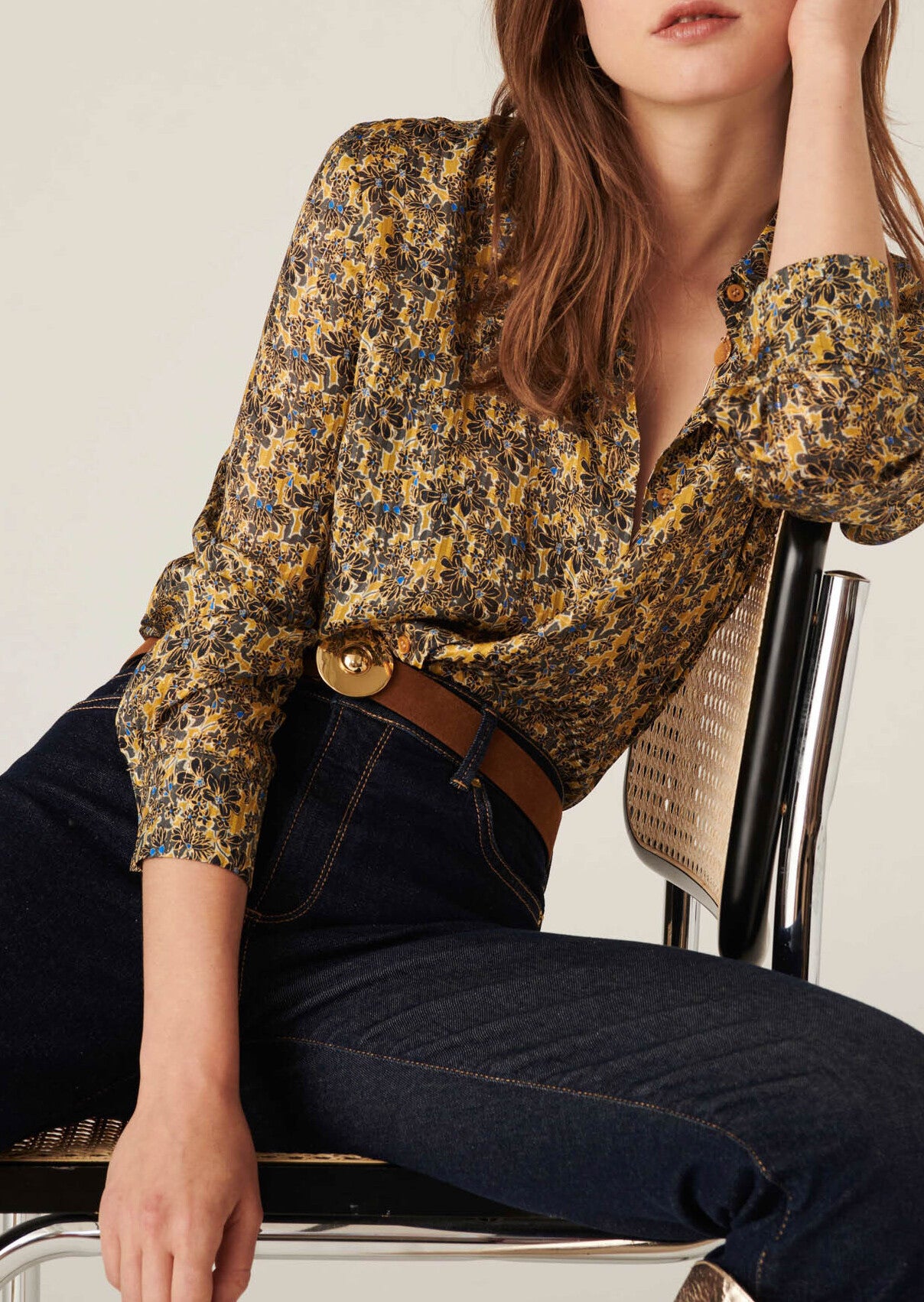 Chemise Tarot en viscose lurex imprimé jardin d'hiver mordorée Faume - seconde main