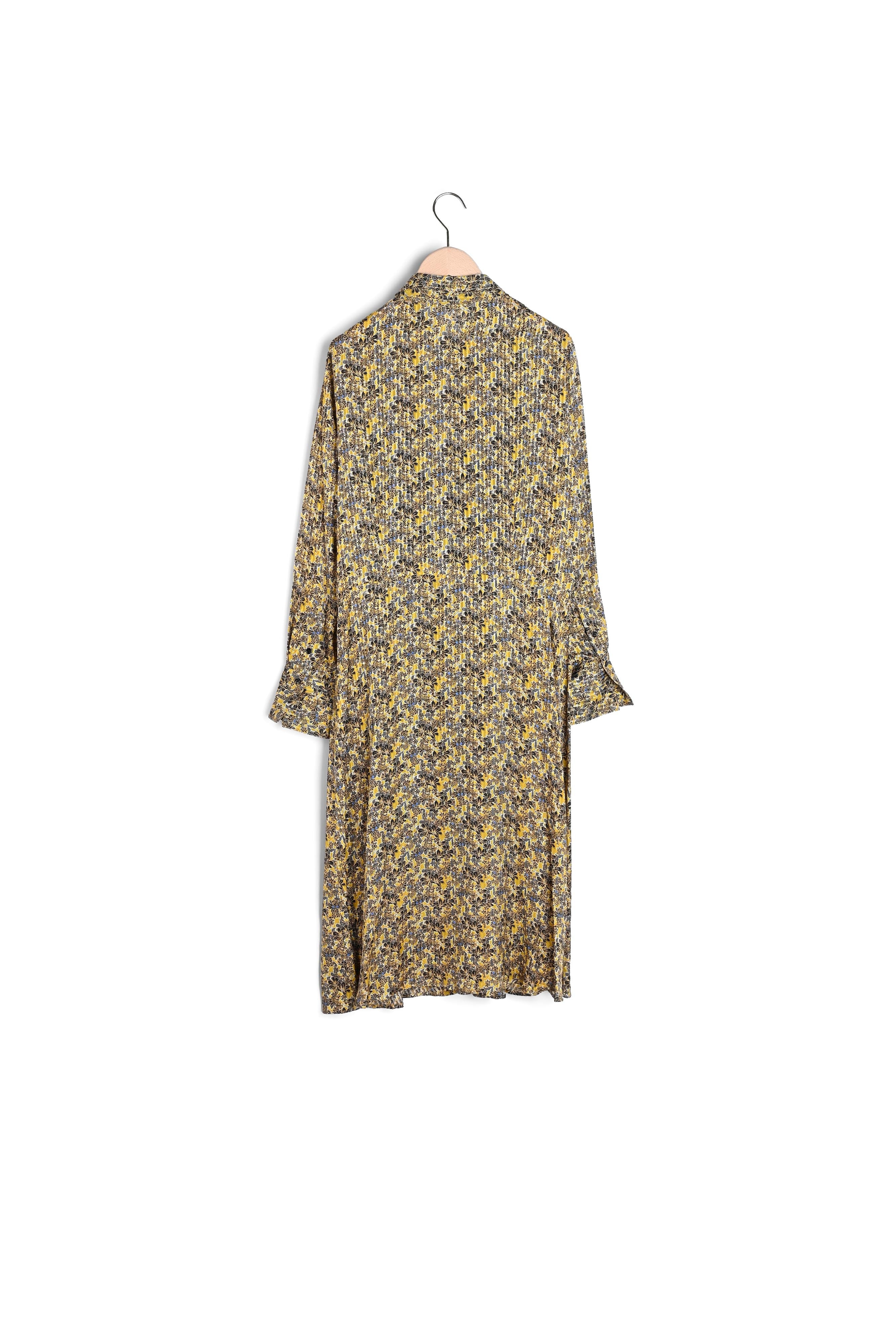 Robe chemise mi-longue Ribel en viscose lurex imprimé jardin d'hiver mordorée Faume - seconde main