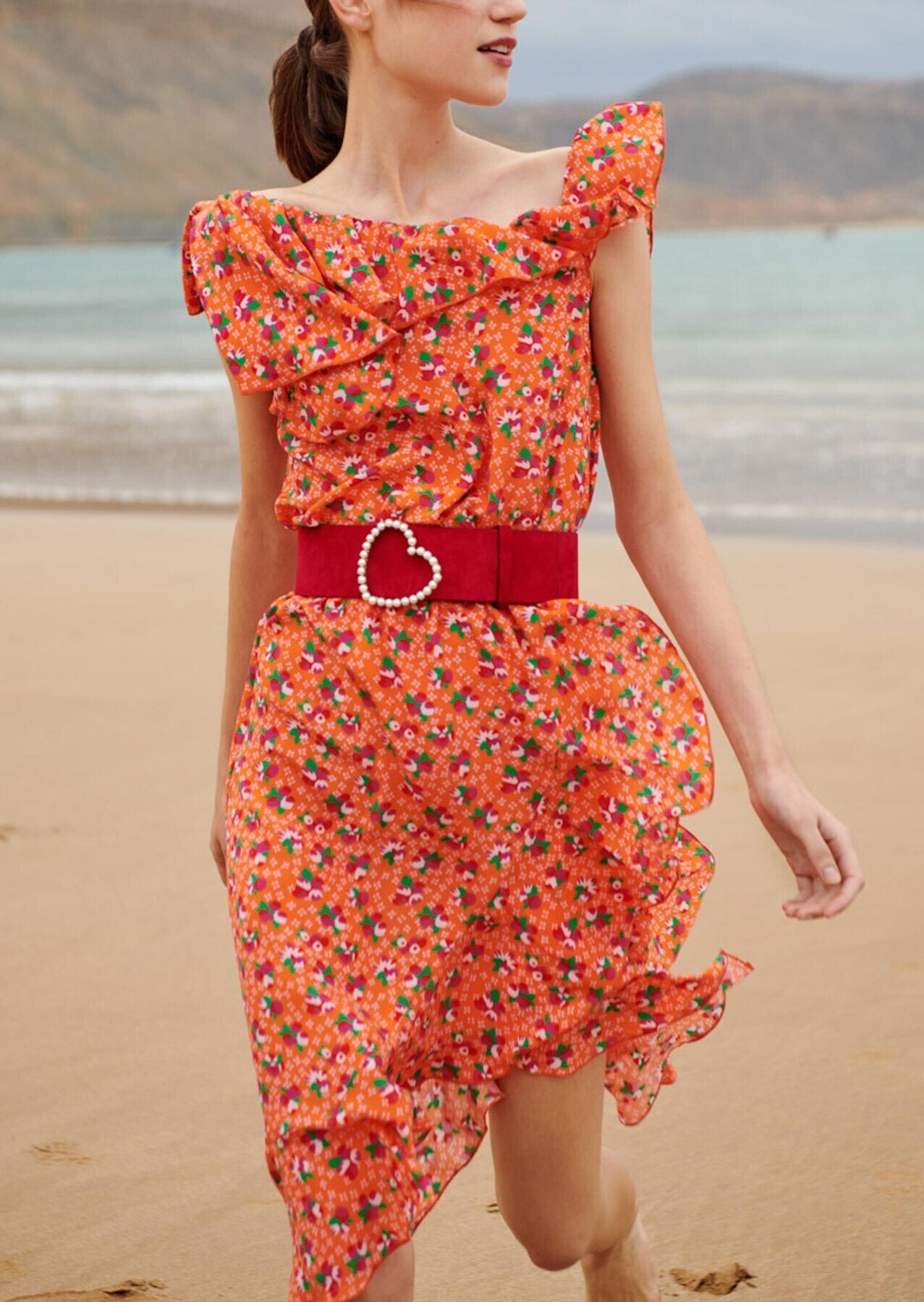 Robe clémentine asymétrique en soie Faume - seconde main