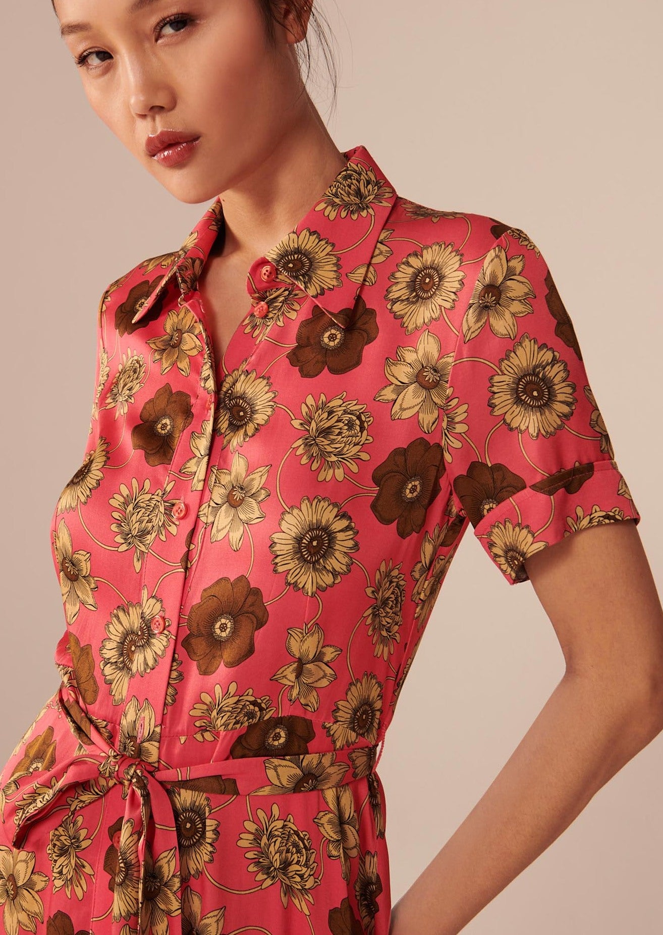 Robe Retro rose imprimé fleuri Faume - seconde main