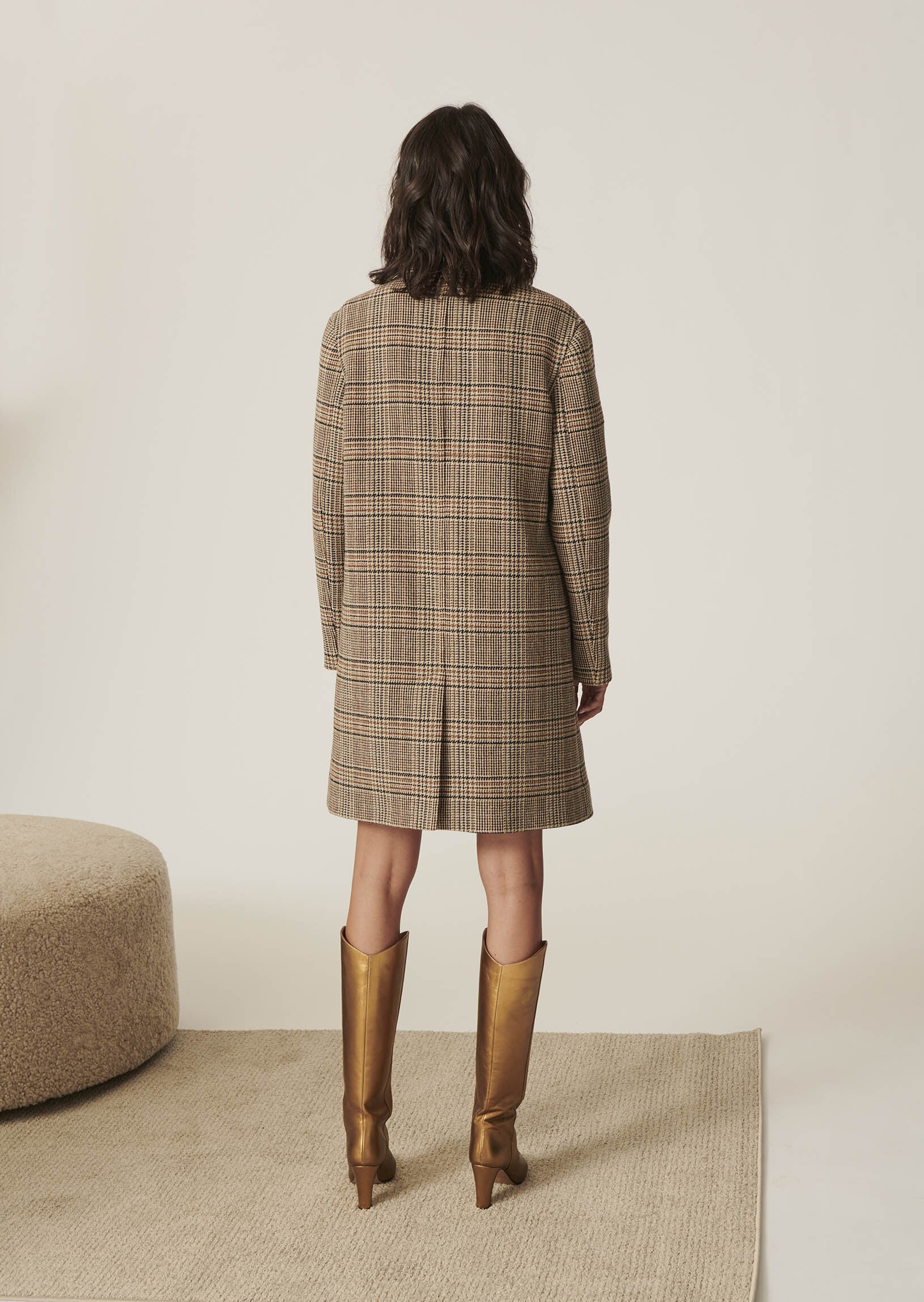 Manteau Mallorie tartan beige en laine Faume - seconde main