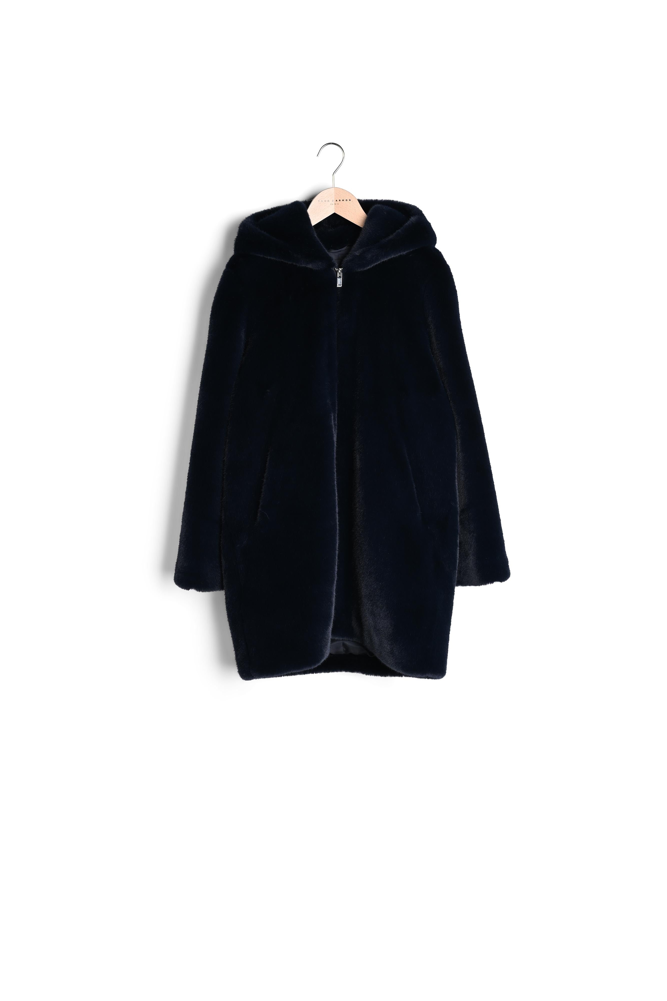 Manteau Margaret marine à capuche en fausse fourrure réversible Faume - seconde main