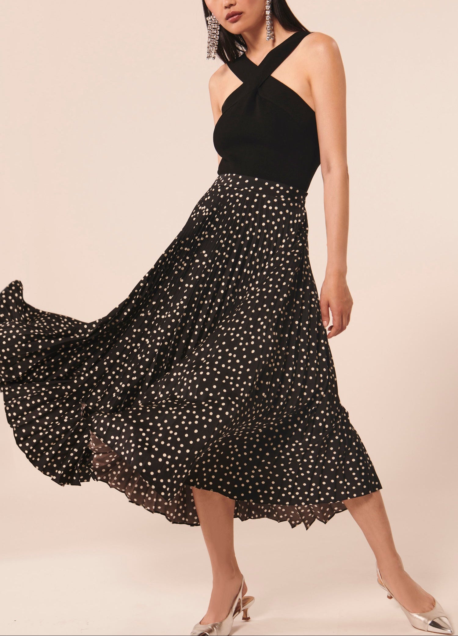 Jupe Jemma noire imprimé à pois Faume - seconde main